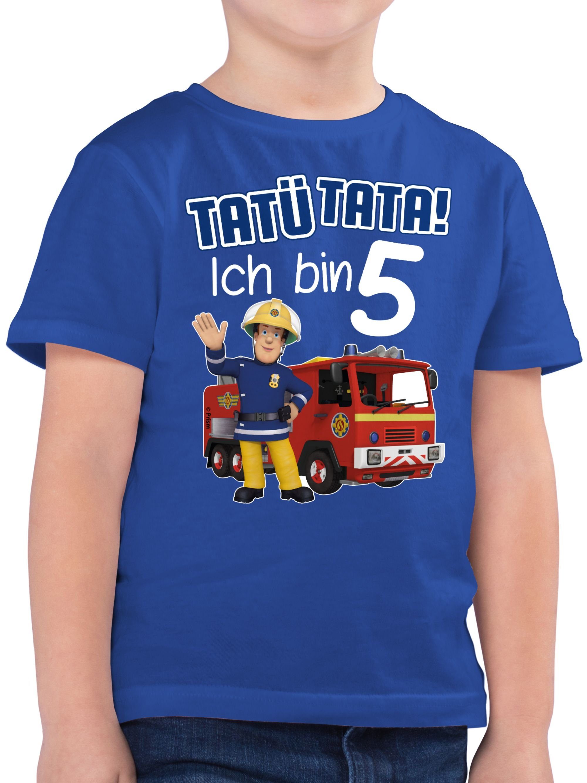 Shirtracer T-Shirt Tatü Tata! Ich bin 5 - blau Feuerwehrmann Sam Jungen 02 Royalblau