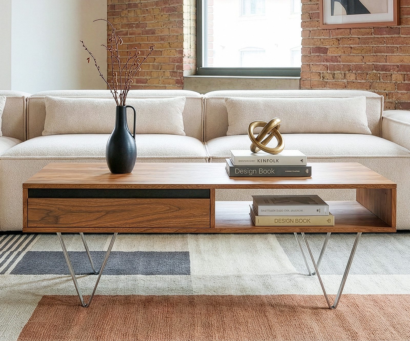 DELIFE Couchtisch Stonegrace, 115x60x35 Akazie Natur Schiefer