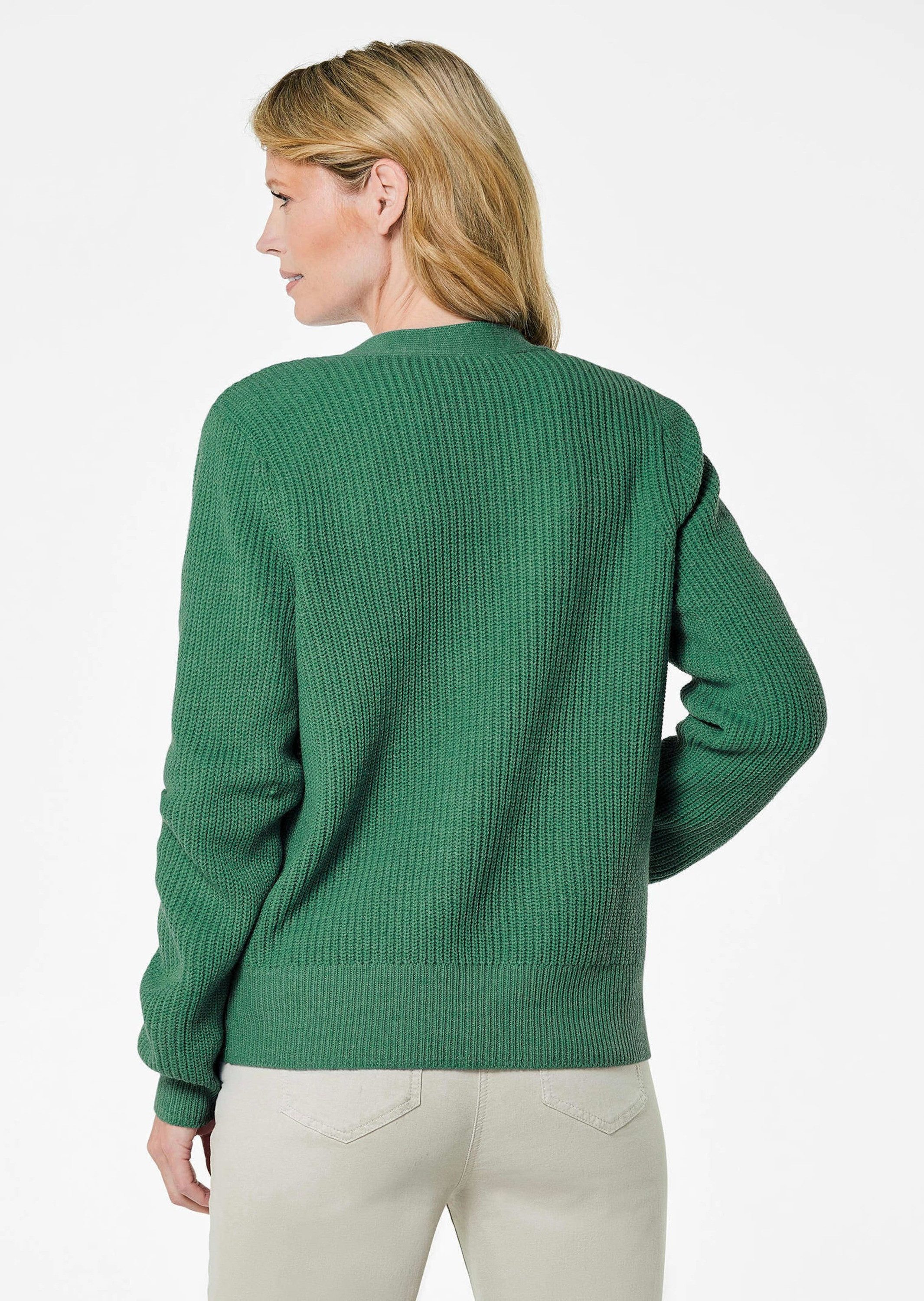 GOLDNER Strickjacke Elegante Strickjacke mit V-Ausschnitt Kurzjacke mit Rippstruktur, Knopfleiste und Langarm