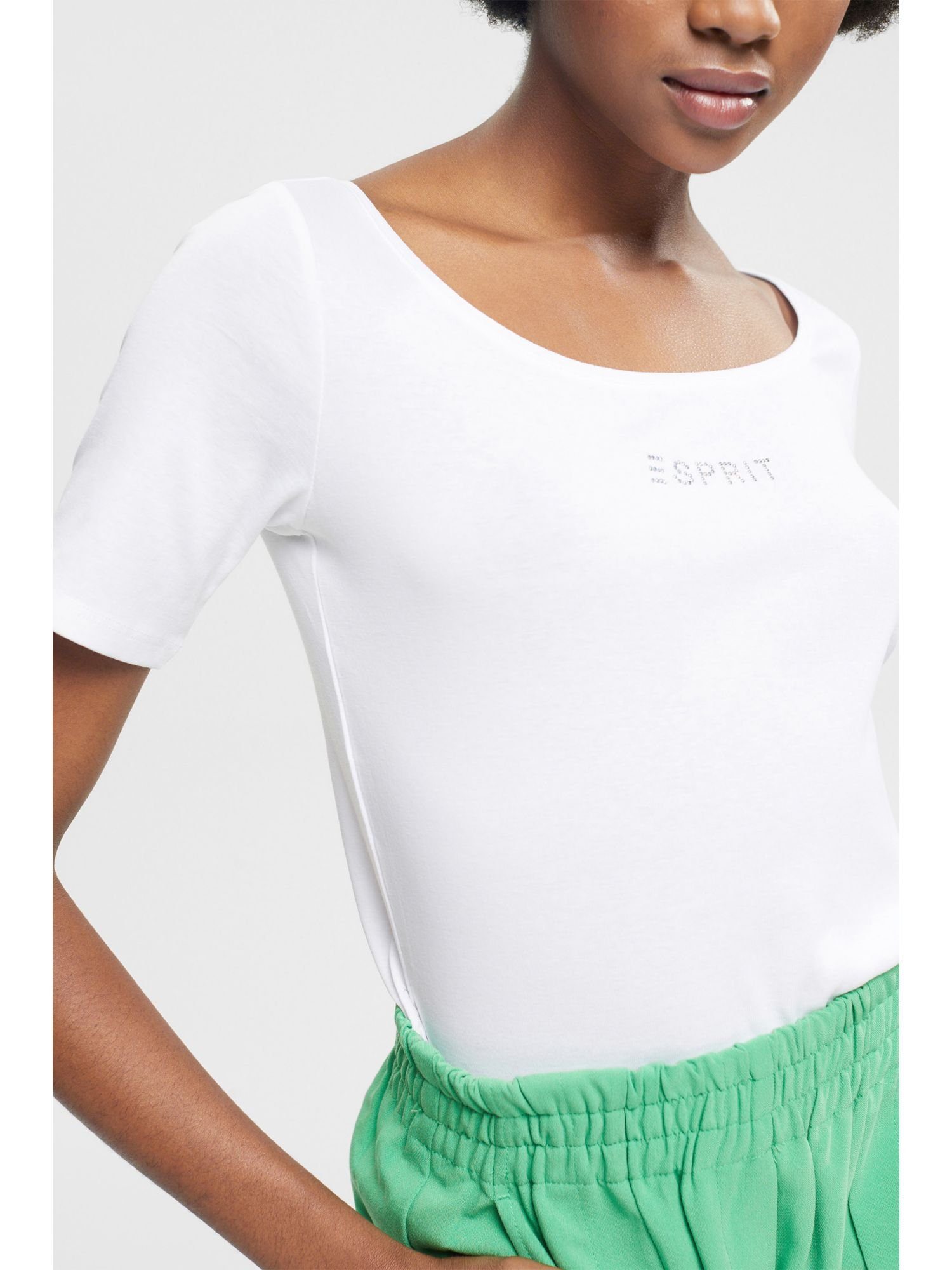 Glitzersteinchen Esprit (1-tlg) T-Shirt T-Shirt mit aus WHITE Logo