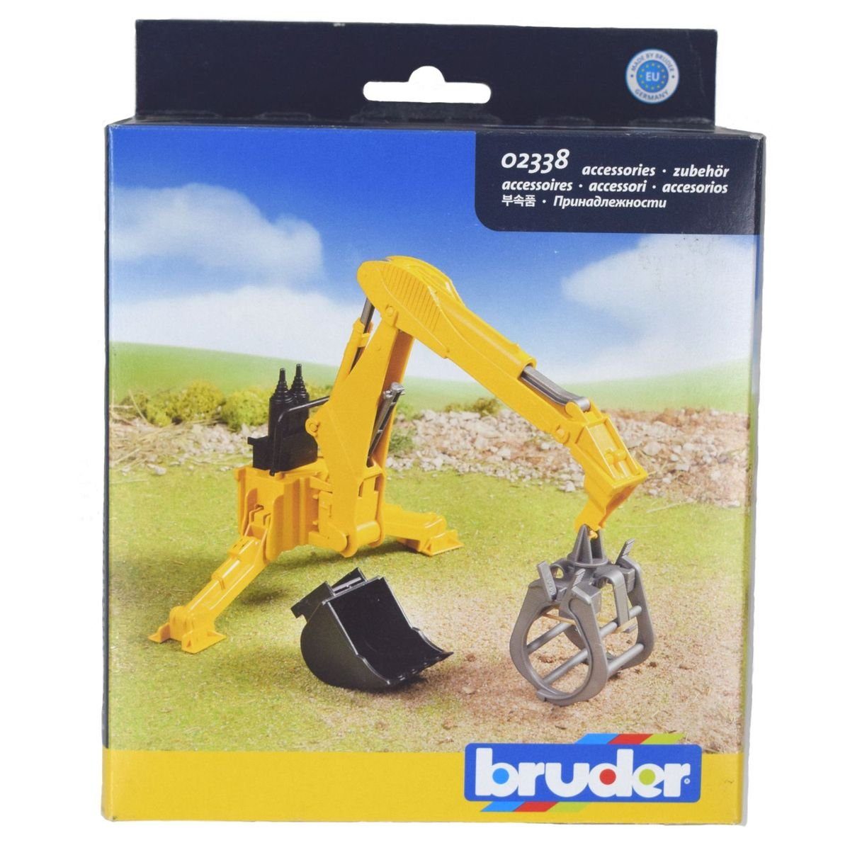 Spielzeug-Auto Heckbagger mit Greifer & Schaufel 1:16 von Bruder 02338