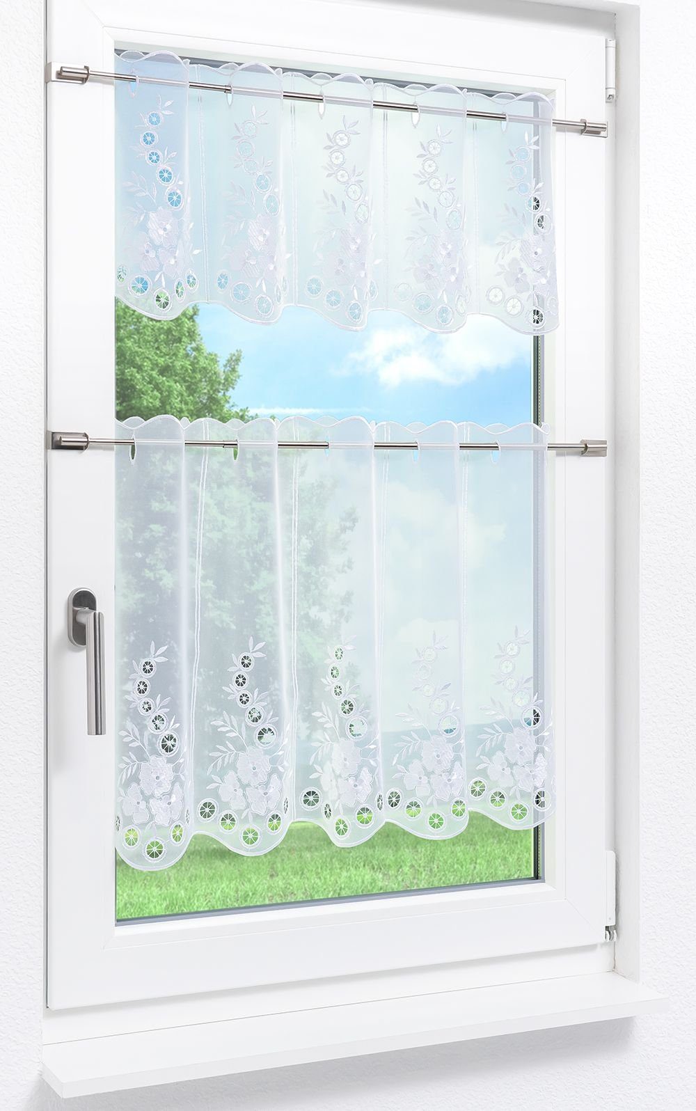 Plauener Spitze® Scheibengardine Blumenspiel (1 St), transparent, HxB 30x48.6cm – Bild 5 von 5