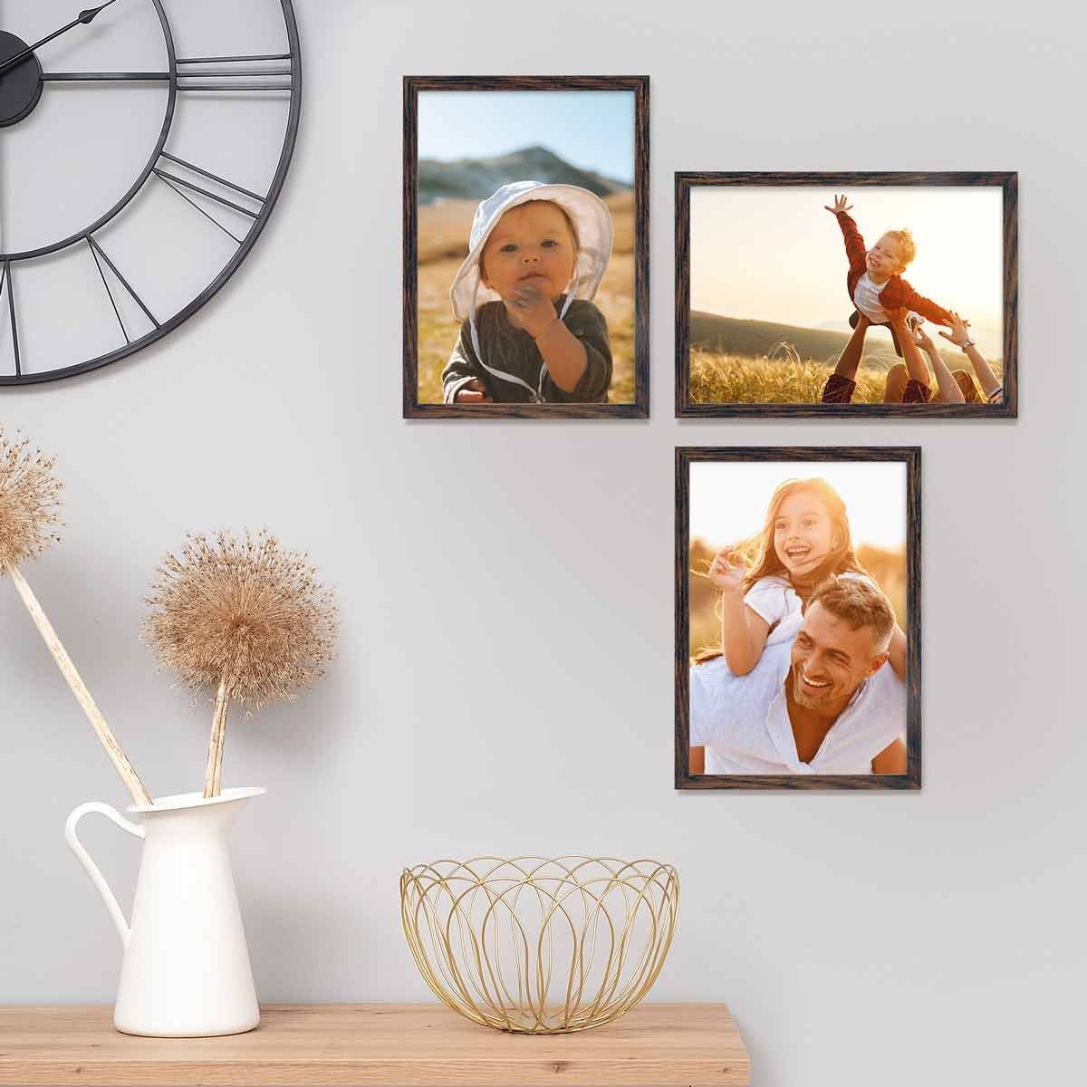 PHOTOLINI Bilderrahmen 3er Set modern mit bruchsicherem Acrylglas, Holz MDF, Fotos & Poster, für 3 Bilder (3er Set), Posterrahmen 20x25 cm zum Aufhängen & Aufstellen