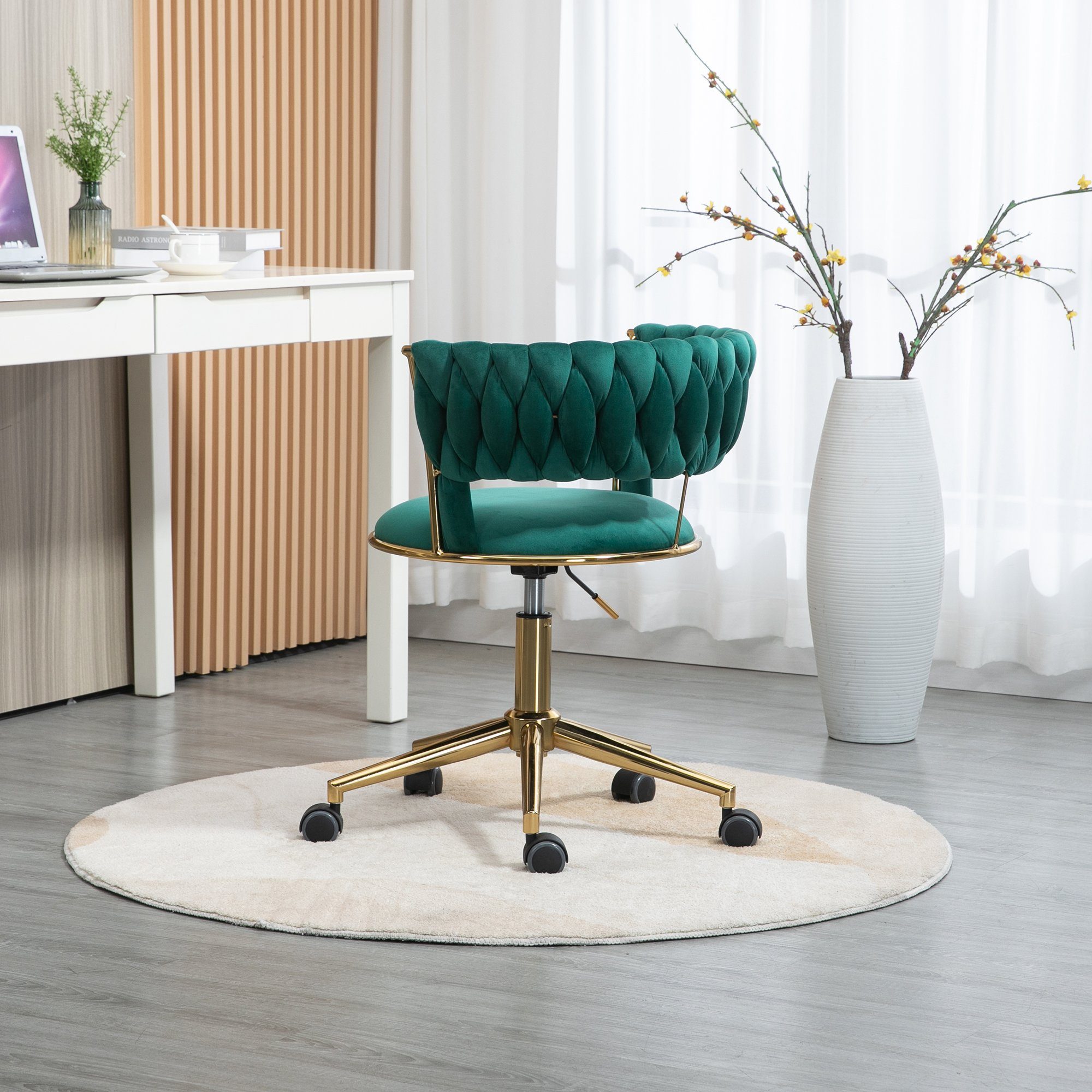 Celya Bürostuhl Samt Drehstuhl Computerstuhl, höhenverstellbar grün Polsterfarbe 360°drehbar für Bürodame und Mädchen perfekt