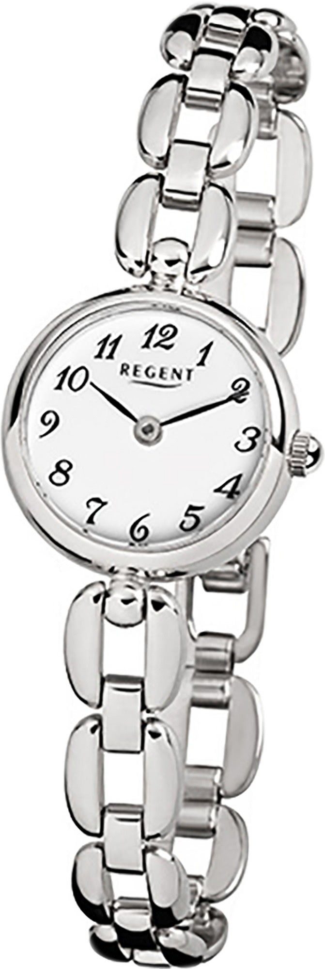 Regent Quarzuhr Regent Edelstahl Damen Uhr F-802 Quarzuhr, Damenuhr Edelstahlarmband silber, rundes Gehäuse, klein (ca. 20mm)