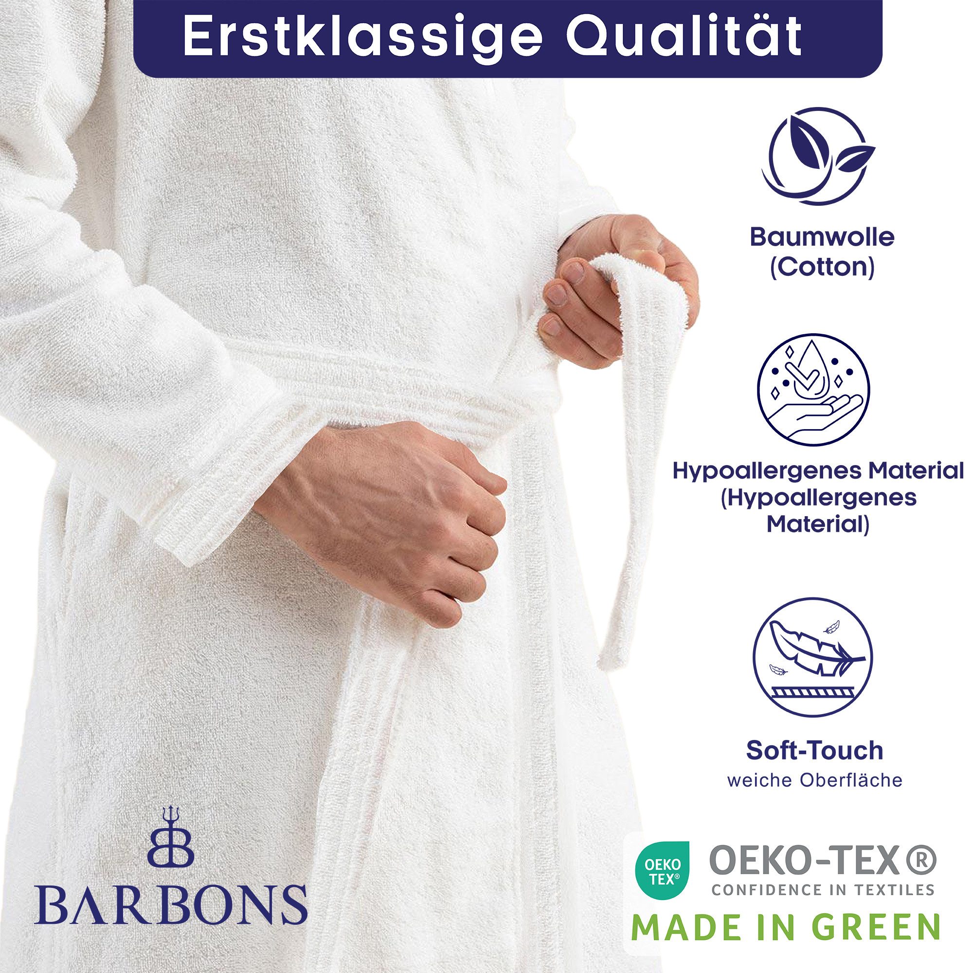 BARBONS Herrenbademantel Barbons Bademantel Herren, Morgenmantel Baumwolle günstig online kaufen