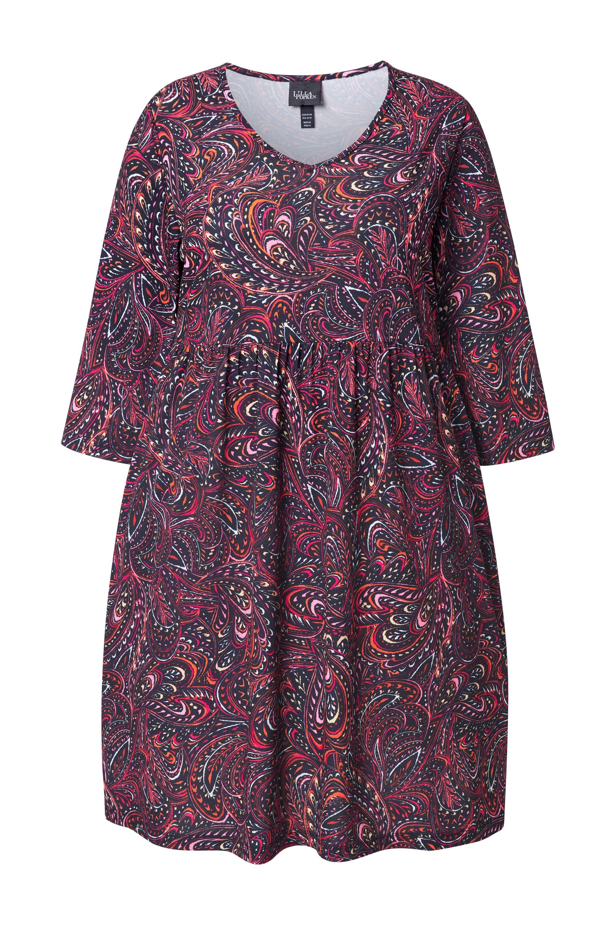 Ulla Popken Maxikleid Longshirt Paisley A-Linie V-Ausschnitt 3/4-Arm günstig online kaufen