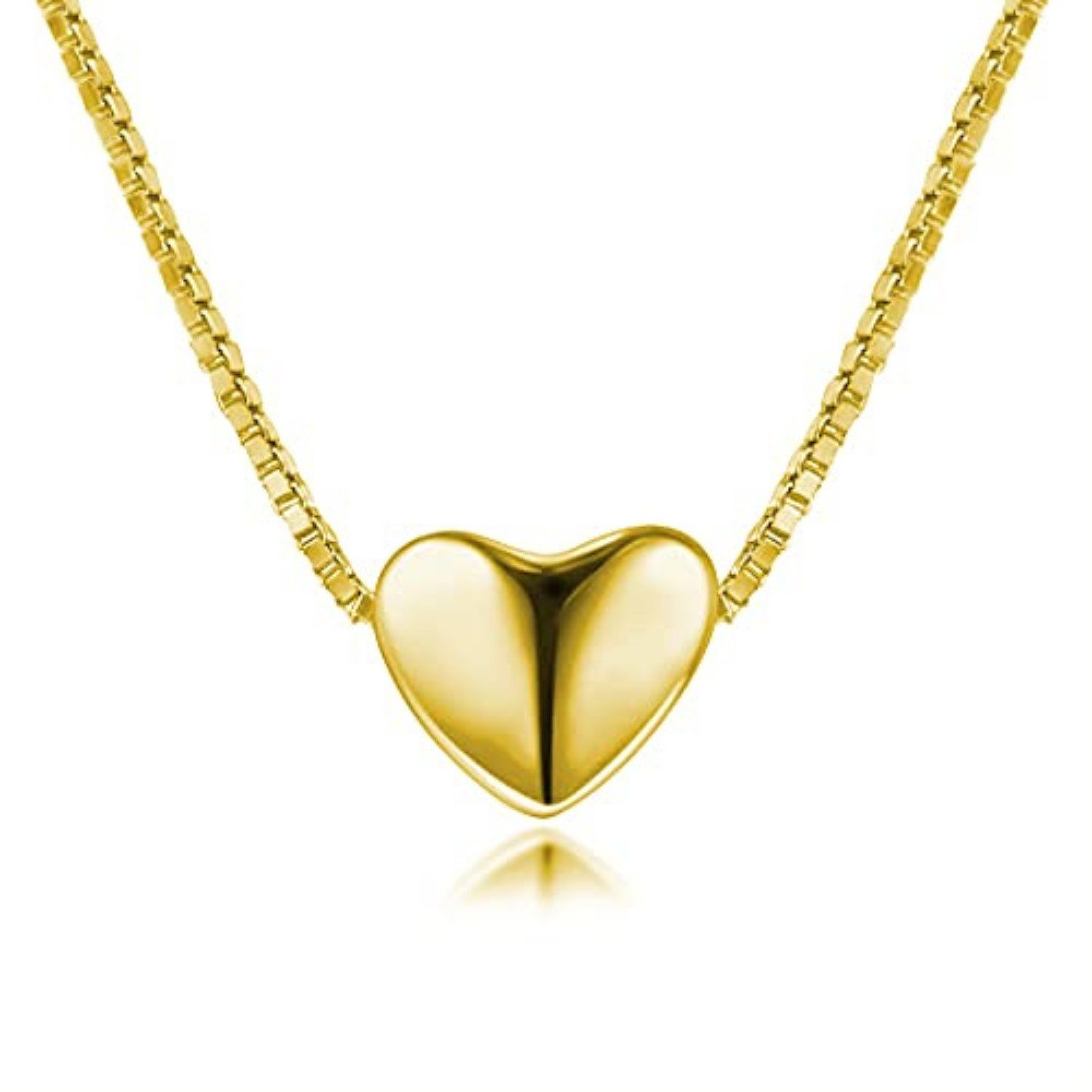 Kette mit Anhänger Damen Halskette 925 Sterling Silber mit Herz Anhänger 18K vergoldet