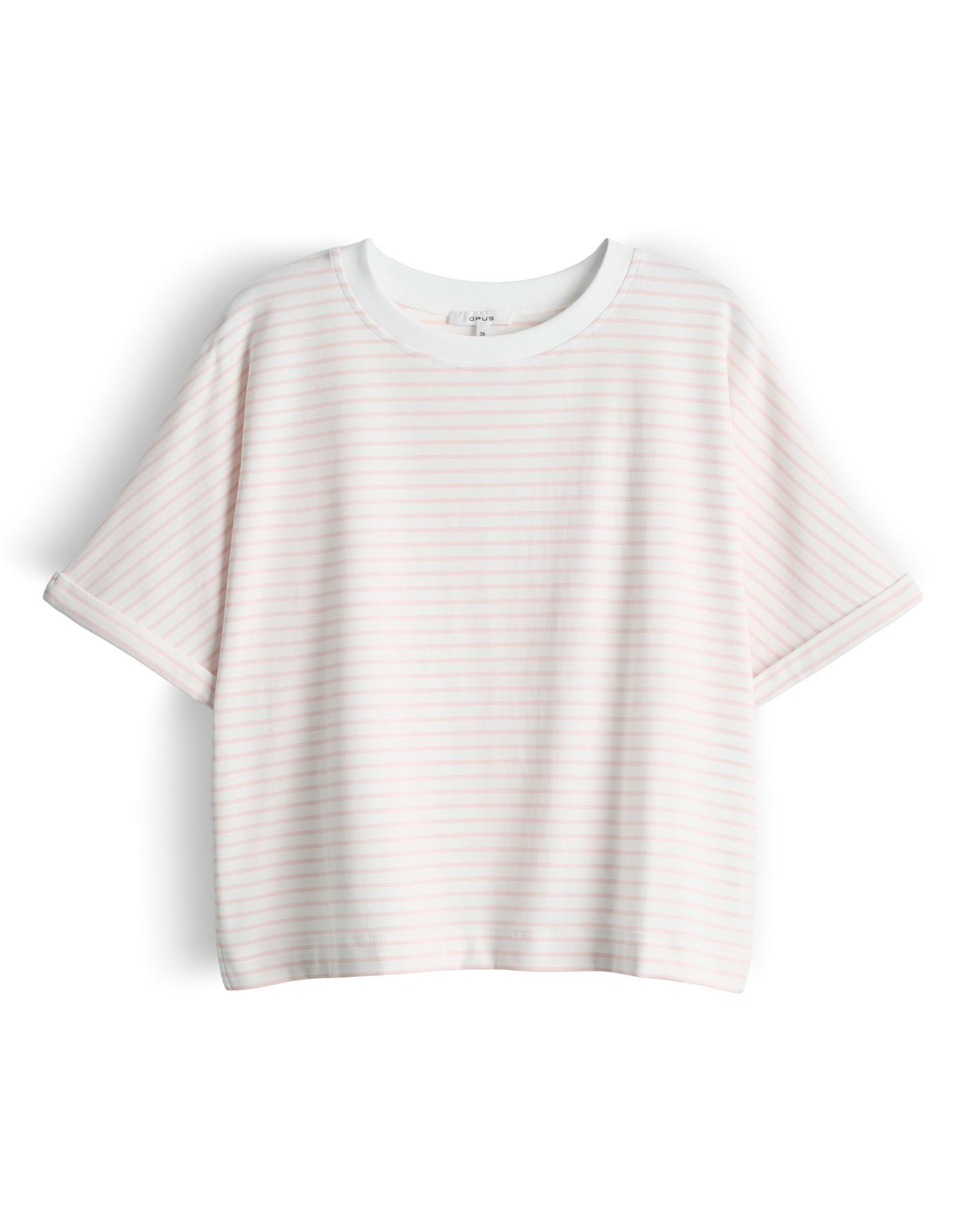 OPUS Kurzarmshirt Gestreiftes T-Shirt aus BCI Cotton Mix Slim Fit Figurbetonter Schnitt, kontrastfarbene Rippbündchen