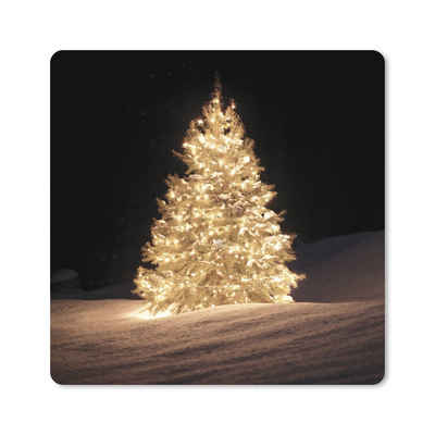 MuchoWow Gaming Mauspad Ein beleuchteter Weihnachtsbaum bei Nacht (1-St), Gaming, Rutschfester Unterseite, Mausunterlage, 50x50 cm, XXL, Großes