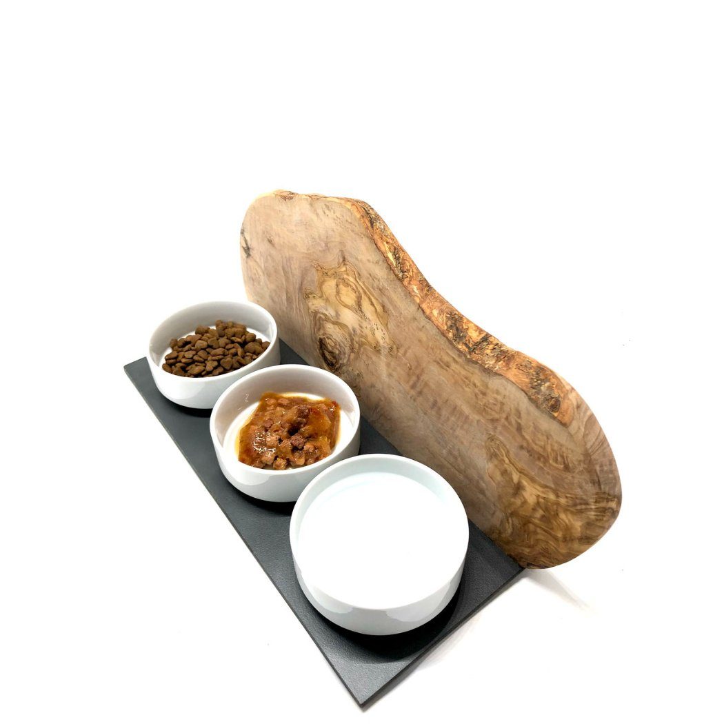 Olivenholz-erleben Futterstation 3-in-1 Wasser & Futter CATS TRIO MOUNTAIN günstig online kaufen