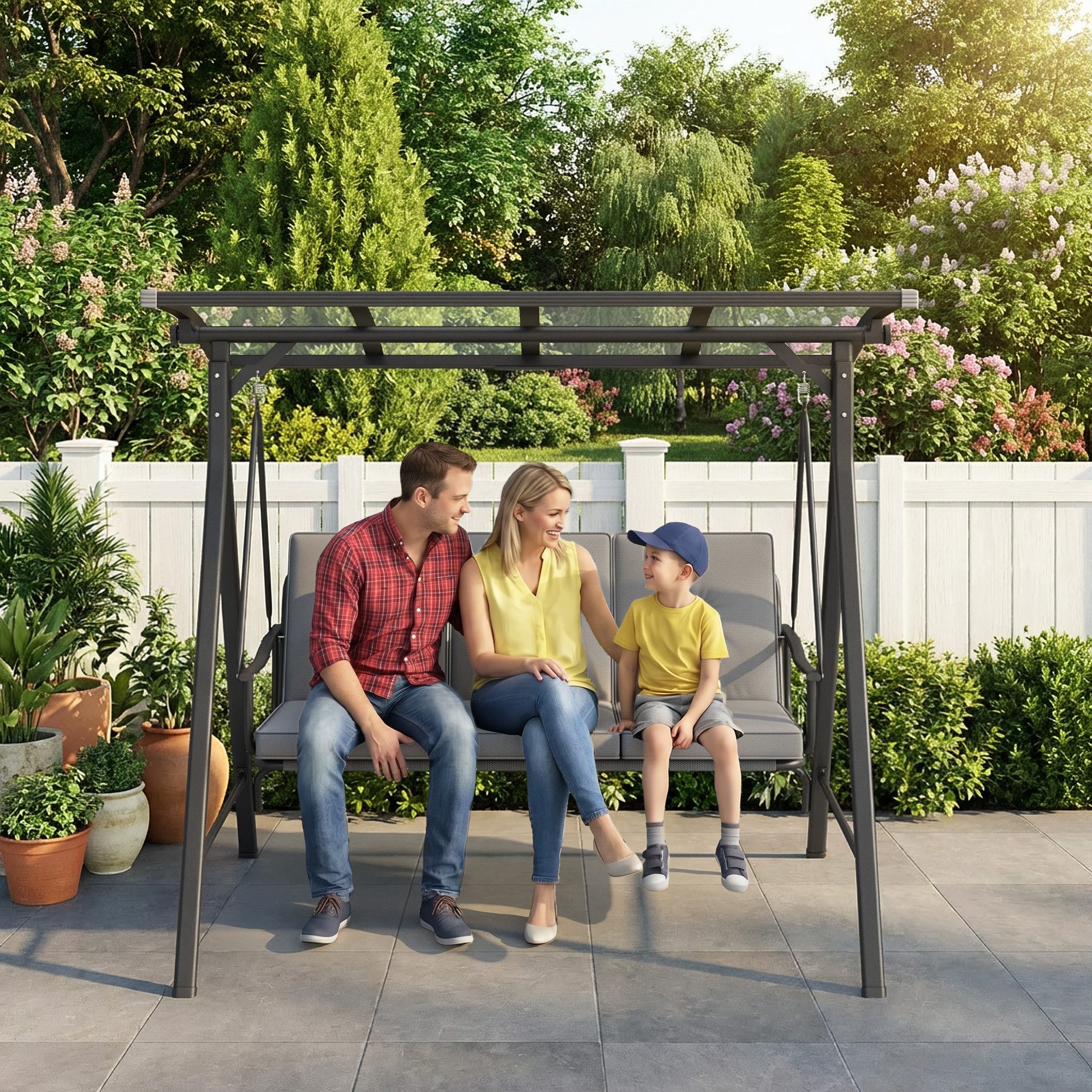 Bealife Hollywoodschaukel Gartenschaukel mit Liegefunktion, 3-Sitzer, outdoor, 3-Sitzer, Wetterfest – Bild 3 von 5