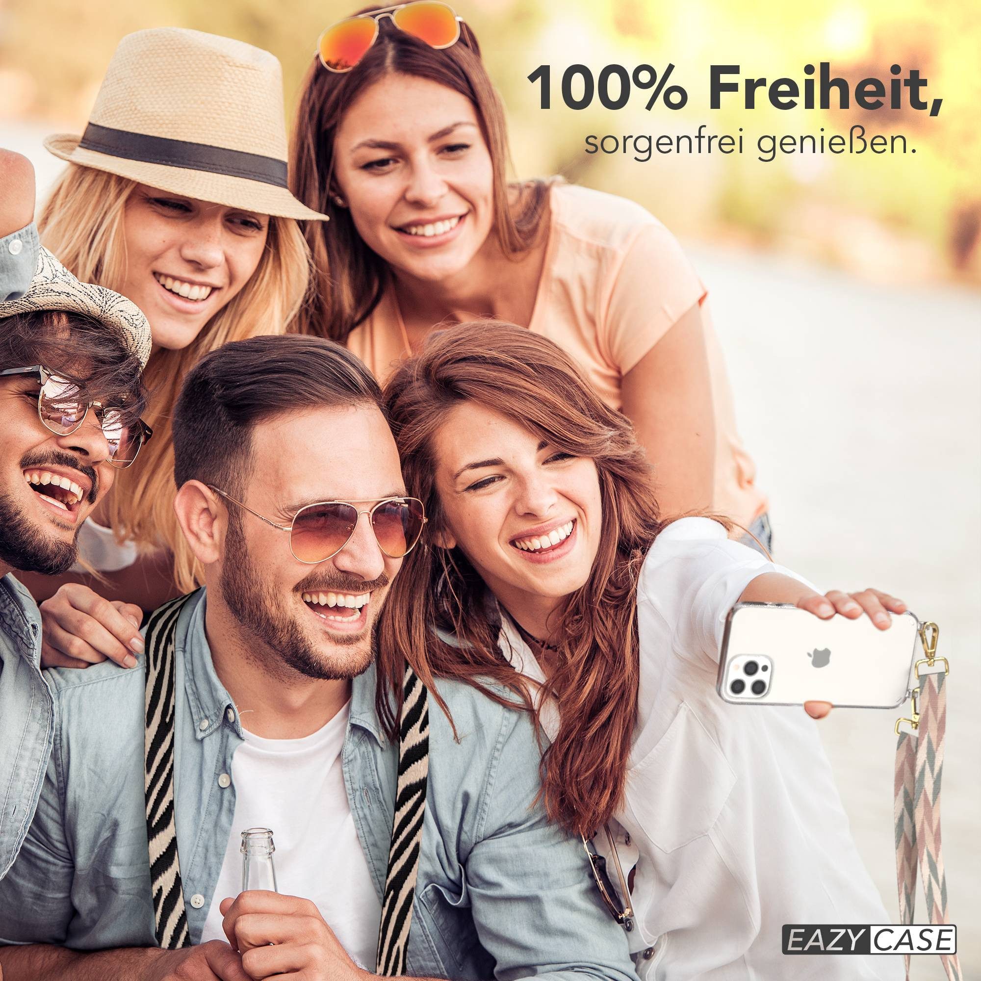 EAZY CASE Handykette Umhängeband für Apple iPhone 12 Pro Max 6,7 Zoll, Handyhülle mit Handyband Mint-Rosa Mix Crossbody