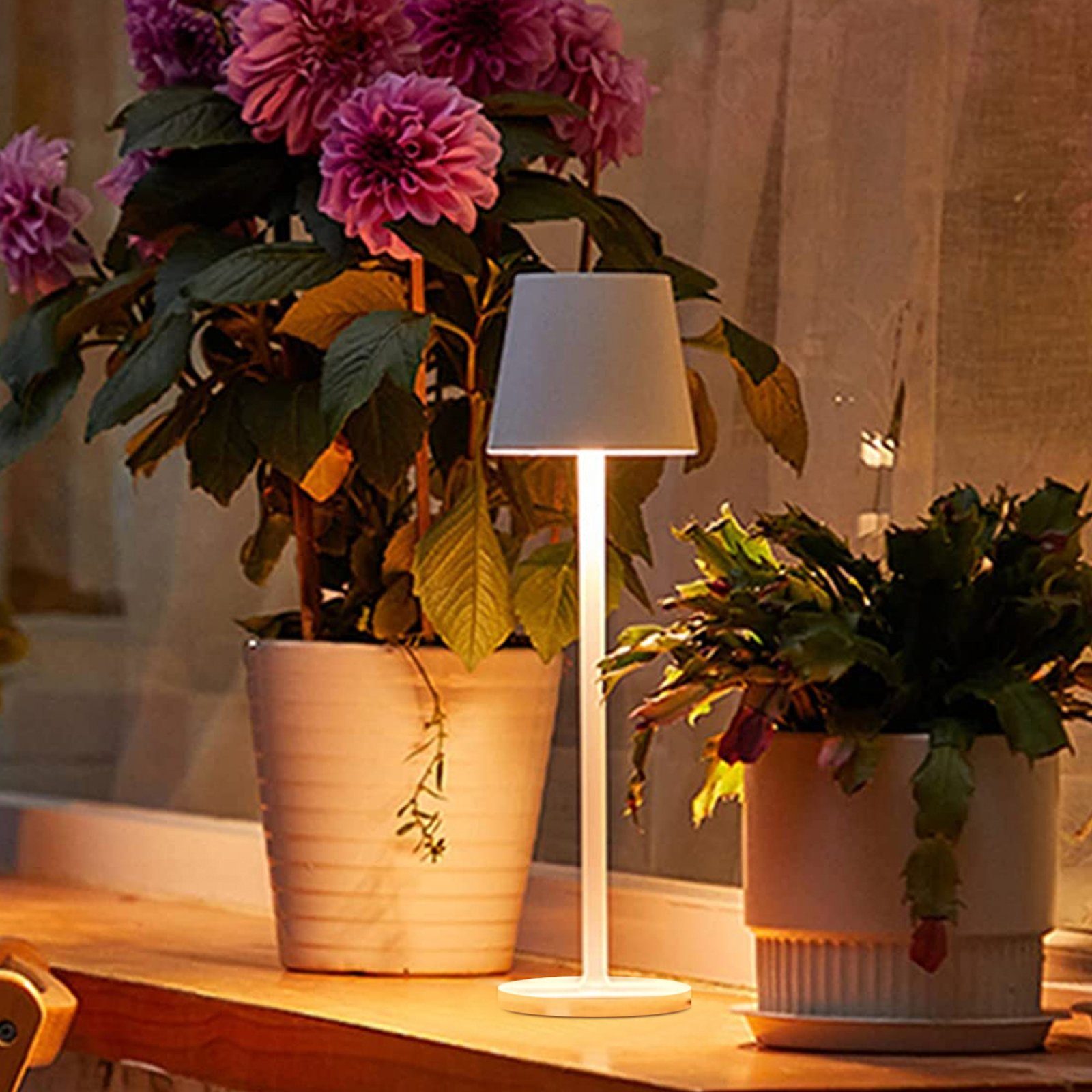 LIGHTSTUDIO LED Außen-Tischleuchte Tischlampe Kabellos LED Tischleuchten Wohnzimmer Outdoor - Schwarz, LED fest integriert, Schlafzimmer, Dimmbar Schreibtischlampe, 5200mAh Akku, Wasserdicht weiß