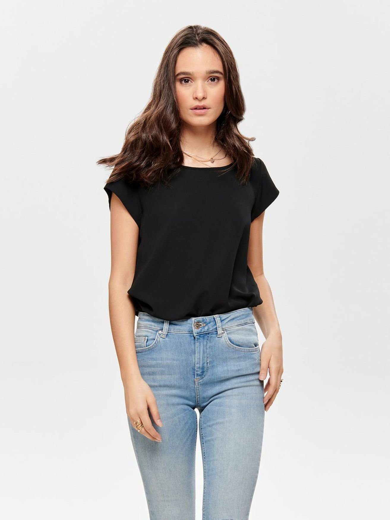 ONLY Blusenshirt Einfarbige Kurzarm Oberteil ONLVIC günstig online kaufen