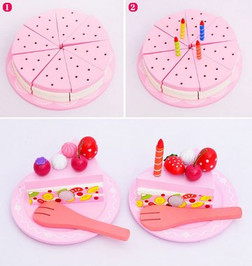 CoolBlauza Spiellebensmittel Kinder Spielzeug Erdbeere Kuchen, (34-tlg), zum Schneiden; aus Holz