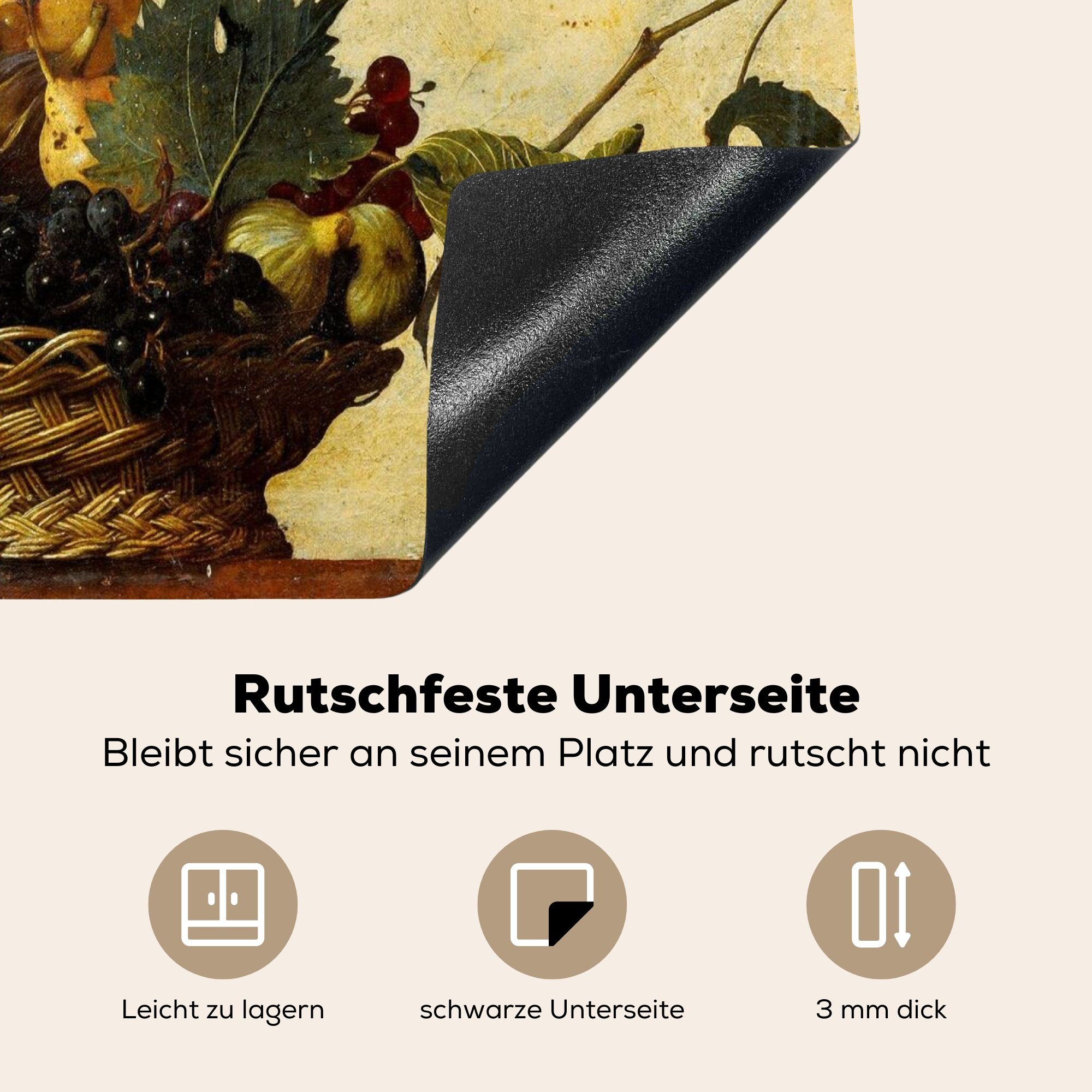 Caravaggio, Arbeitsfläche (1 cm, Mobile tlg), 60x52 Ceranfeldabdeckung Obstkorb Herdblende-/Abdeckplatte Gemälde MuchoWow nutzbar, Vinyl, - von