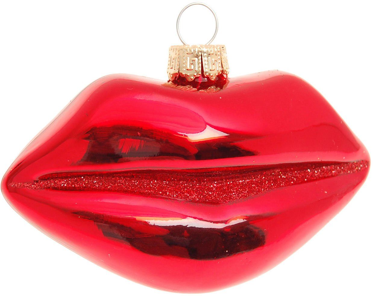 Krebs Glas Lauscha Christbaumschmuck Glasornament "Rote Lippen", Breite ca. 9 cm (1-tlg), Weihnachtsdeko, Weihnachtsbaumkugel, Christbaumkugeln aus Glas