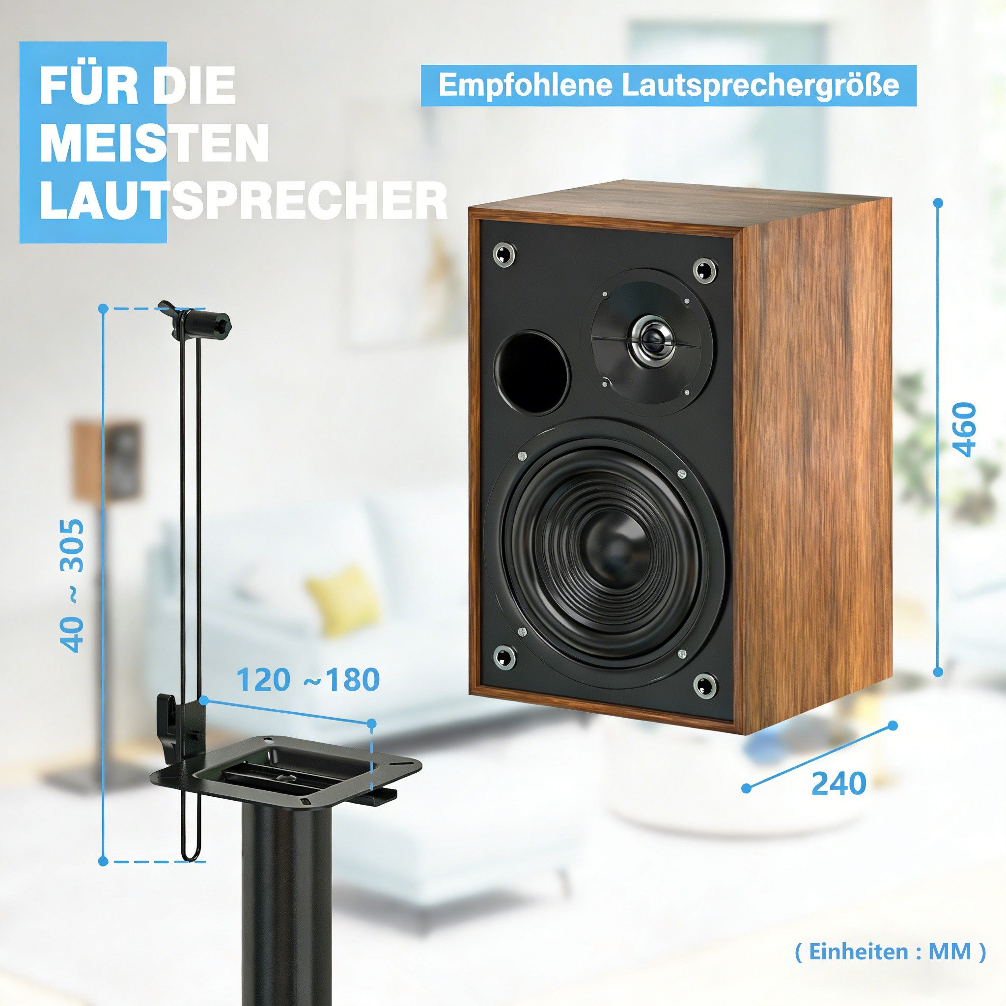 5Rcom Lautsprecherständer 2er-Set mit Kabelführung, höhenverstellbar, (2-tlg., für Surround-Lautsprecher, 5 kg Tragkraft)
