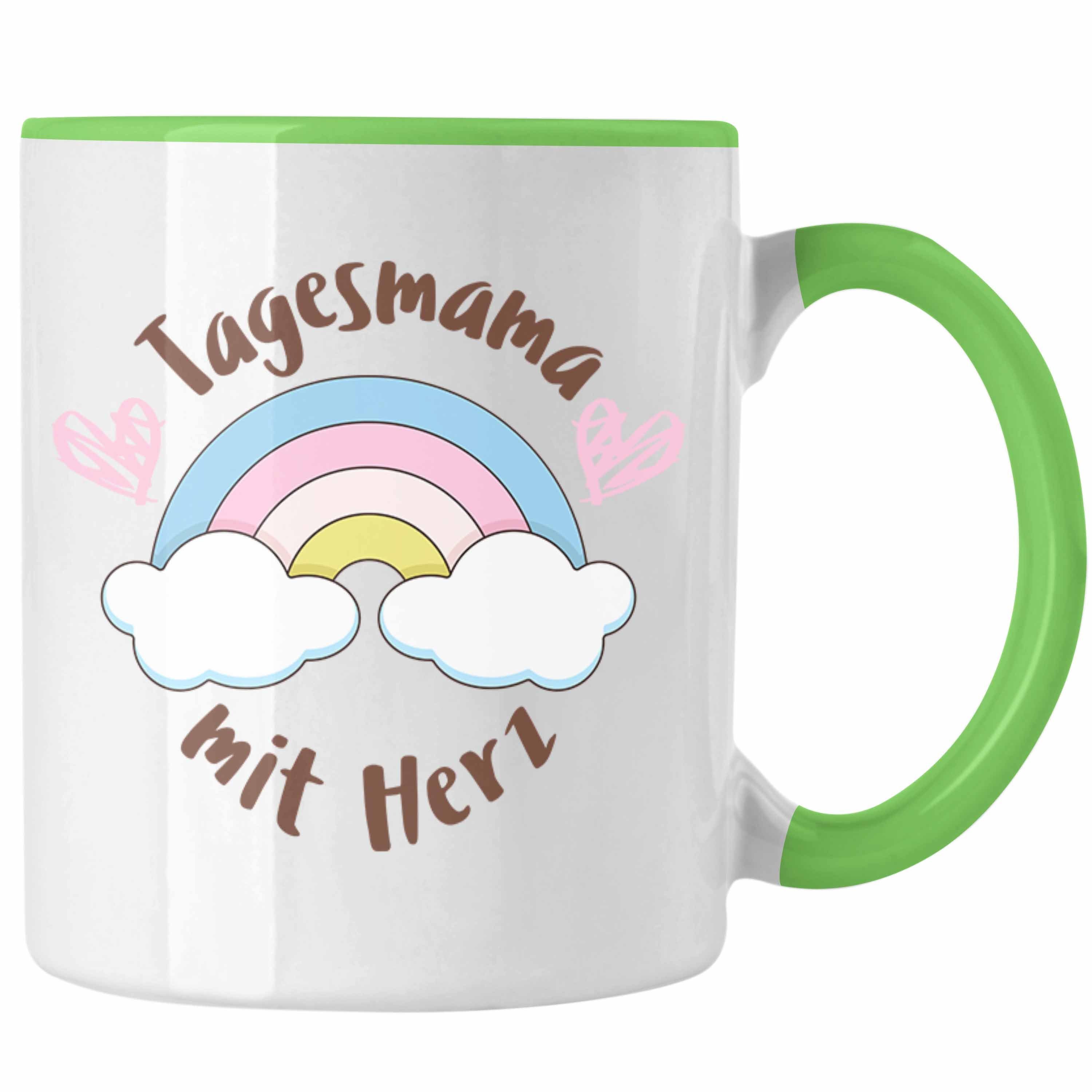 Geschenk Erzieherin Grün Trendation - Tagesmama Tasse Tagesmutter mit Tasse Trendation Geschenkidee Aufpasserin Herz