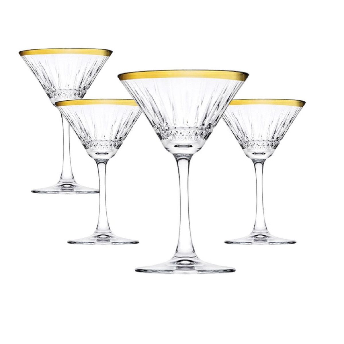 Pasabahce Martiniglas Cocktailschale, Cocktailglas, 220ml, Glas, transparent/gold, 4 Stück, 4-tlg.