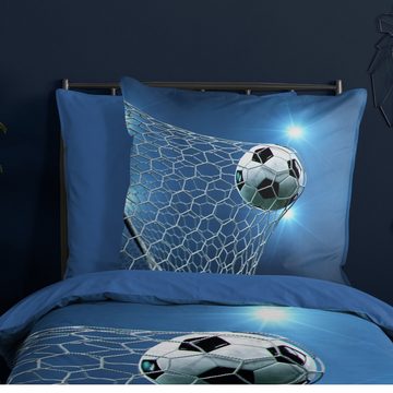 Kinderbettwäsche Fußball Dreams 135x200+80x80 cm, MTOnlinehandel, Polyester, 2 teilig, weich & angenehm, hautfreundlich, Fanartikel blau