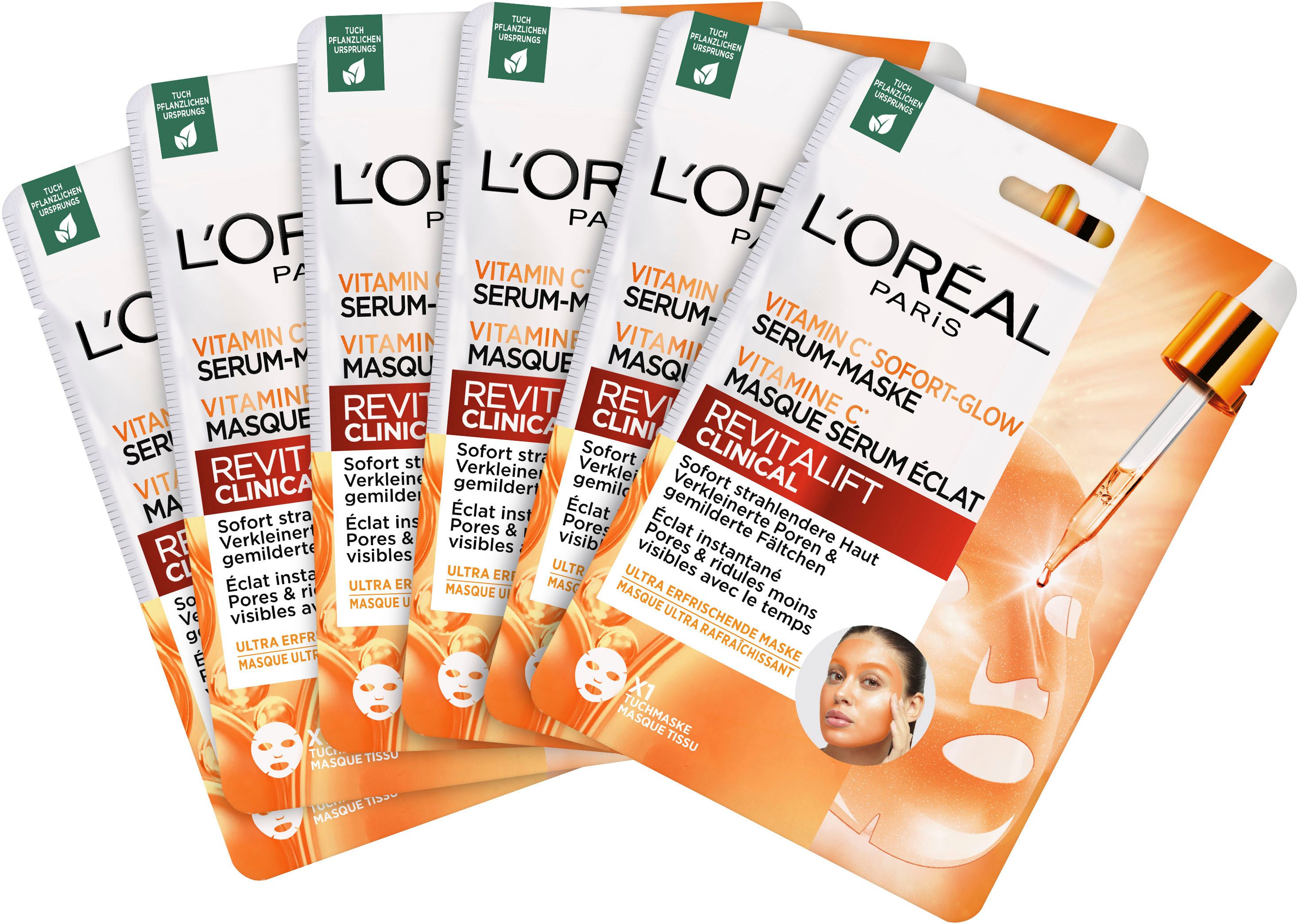 L'ORÉAL PARIS Tuchmaske Revitalift Vitamin C Tuchmaske 6er antioxidativ mehr