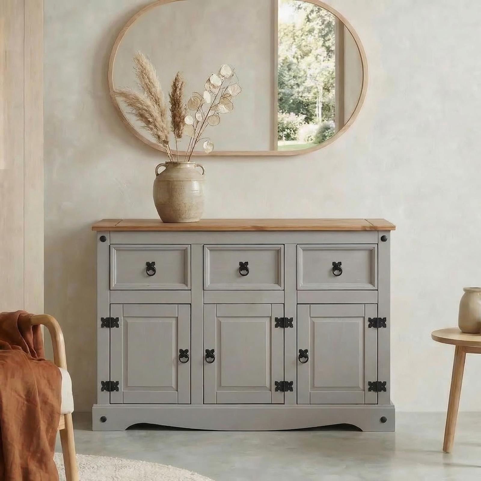 CARO-Möbel Sideboard RAMON, Mexico Sideboard RAMON Kommode Kiefer massiv, mit 3 Schubladen und 3 T