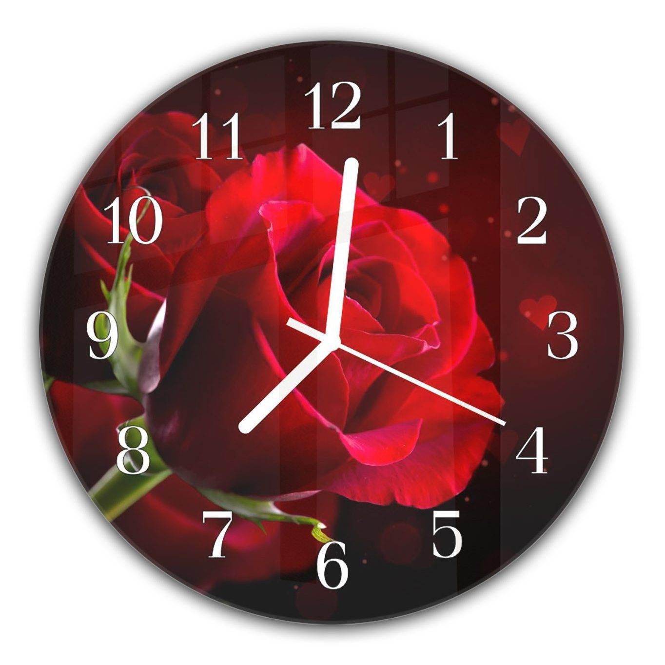 Primedeco Wanduhr und - Rund Glas Quarzuhrwerk Durchmesser cm Rosenblüte Motiv Wanduhr 30 mit mit aus