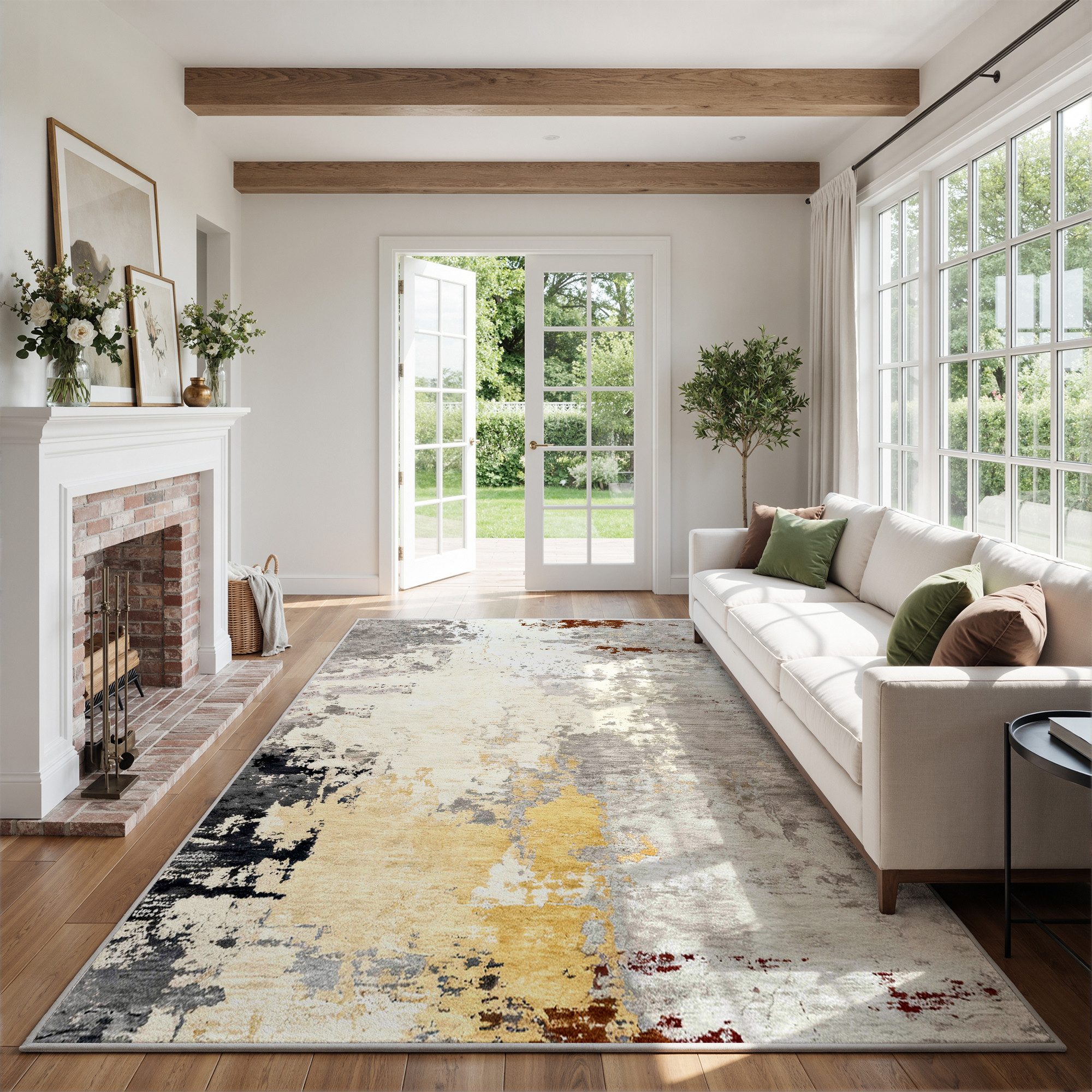 Klyvvo Teppich Boho Abstrakt Teppich, Kurzflor weich, rutschfest & waschbar, Rechteckig, Höhe: 8.5 mm, 160x230 cm – Wohnzimmerteppich für Schlafzimmer, Esszimmer & Büro