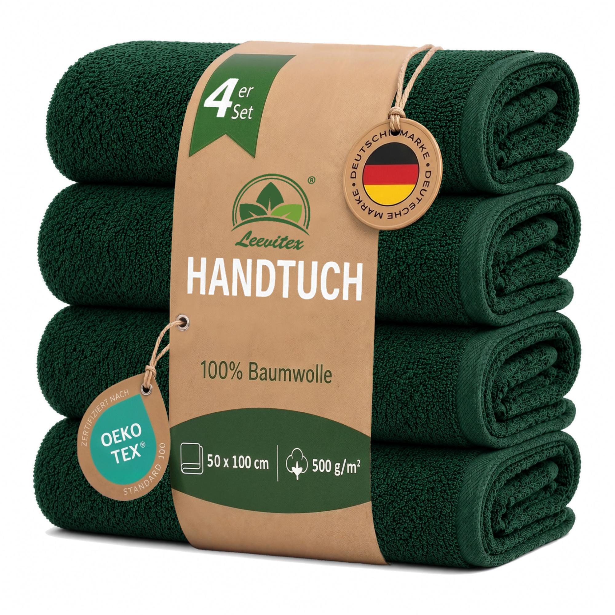 leevitex® Handtücher 4er-Set, 50 × 100 cm, aus 100% Baumwolle, Frottee (Set, 4-St), OEKO-TEX® STANDARD 100 zertifiziert und hochwertig verarbeitet