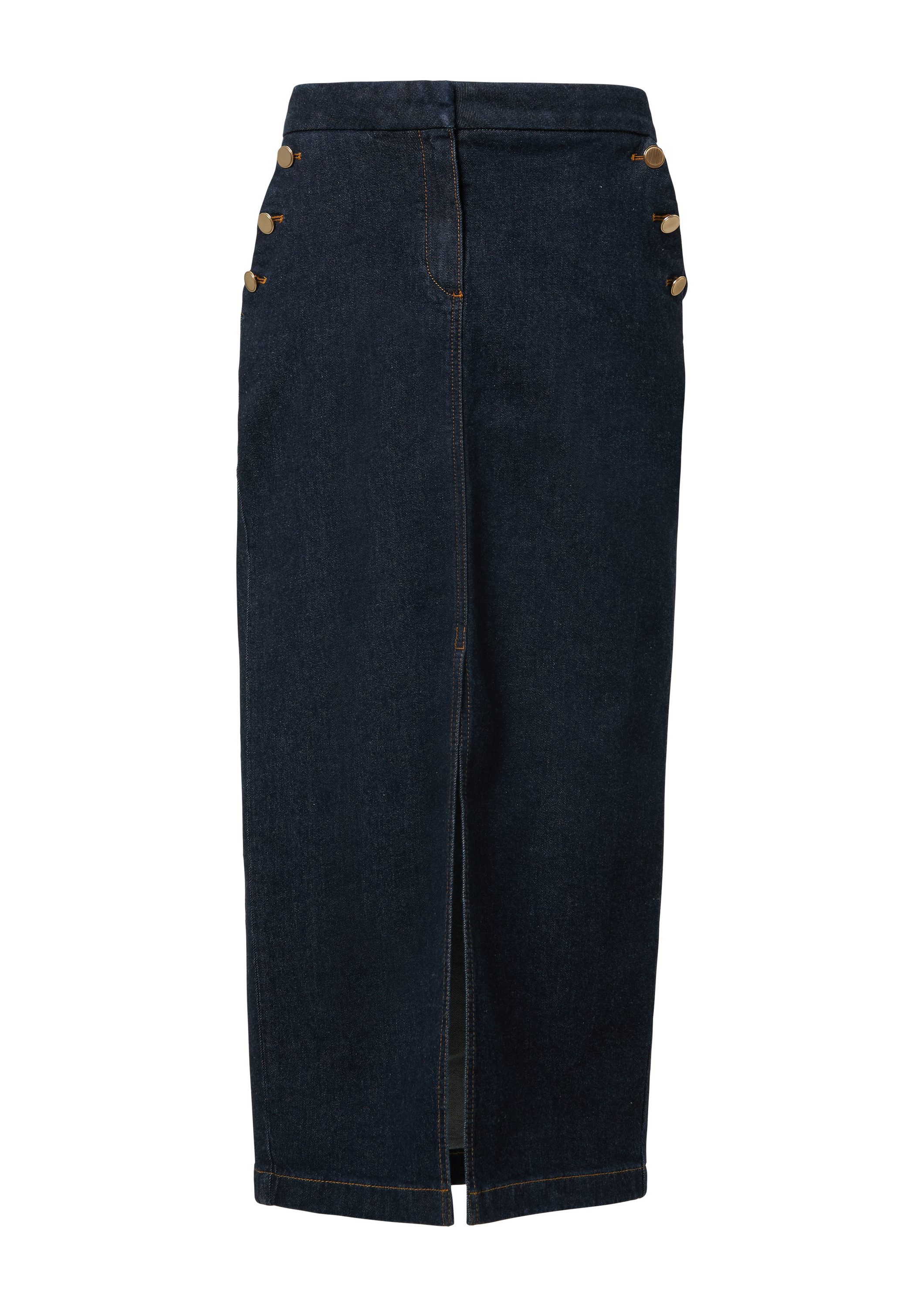 comma Midikleid Rock Schmal geschnittener Denimrock mit goldfarbenen Zierknöpfen