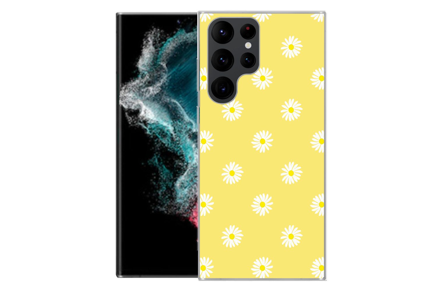 MuchoWow Handyhülle für Samsung Galaxy S22 Ultra Gänseblümchen - Pastell - Weiß - Gelb - B, Phone Case, Silikon, Schutzhülle Dünn