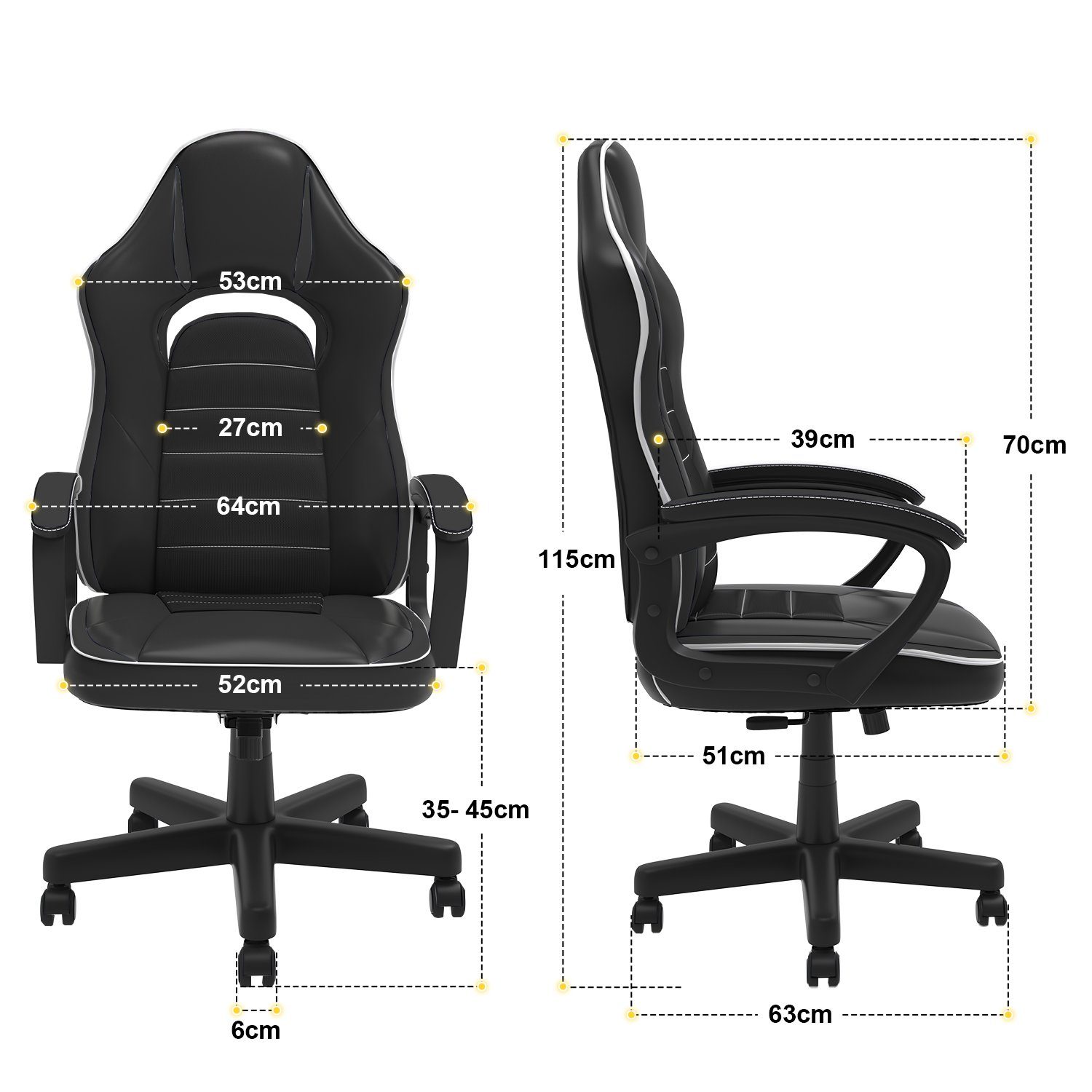 ergonomischer Sitz, 120kg Gaming-Stuhl Bürostuhl, HOMALL Gaming-Stuhl, Schwarz gepolsterter