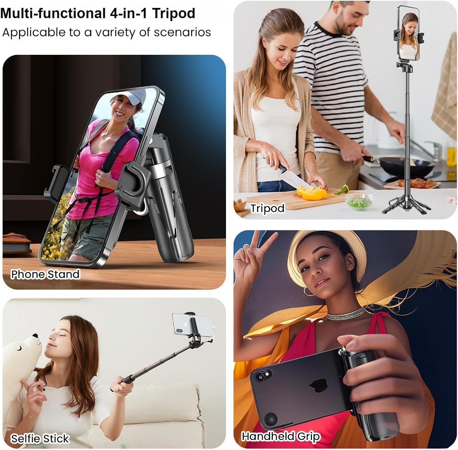 ibettertec Selfie-Stick 3 in 1 Bluetooth Selfie-Stick,Handyhalter mit Bluetooth Fernbedienung, Klappbar,360° drehbar, höhenverstellbar,Wiederaufladbar,Tragbar