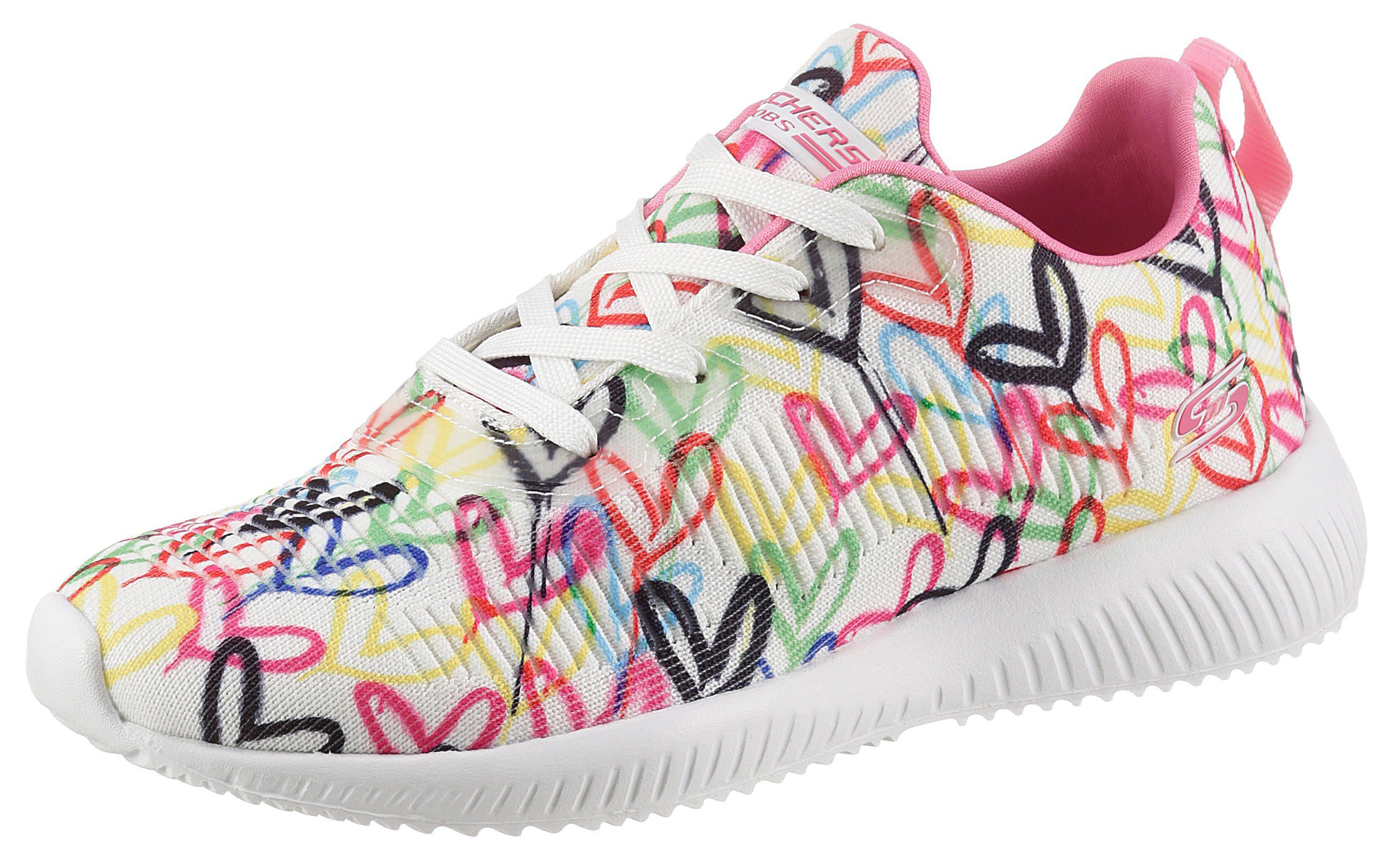 Skechers BOBS SQUAD Sneaker mit Allover-Herzchenprint, Freizeitschuh, Halbschuh, Schnürschuh