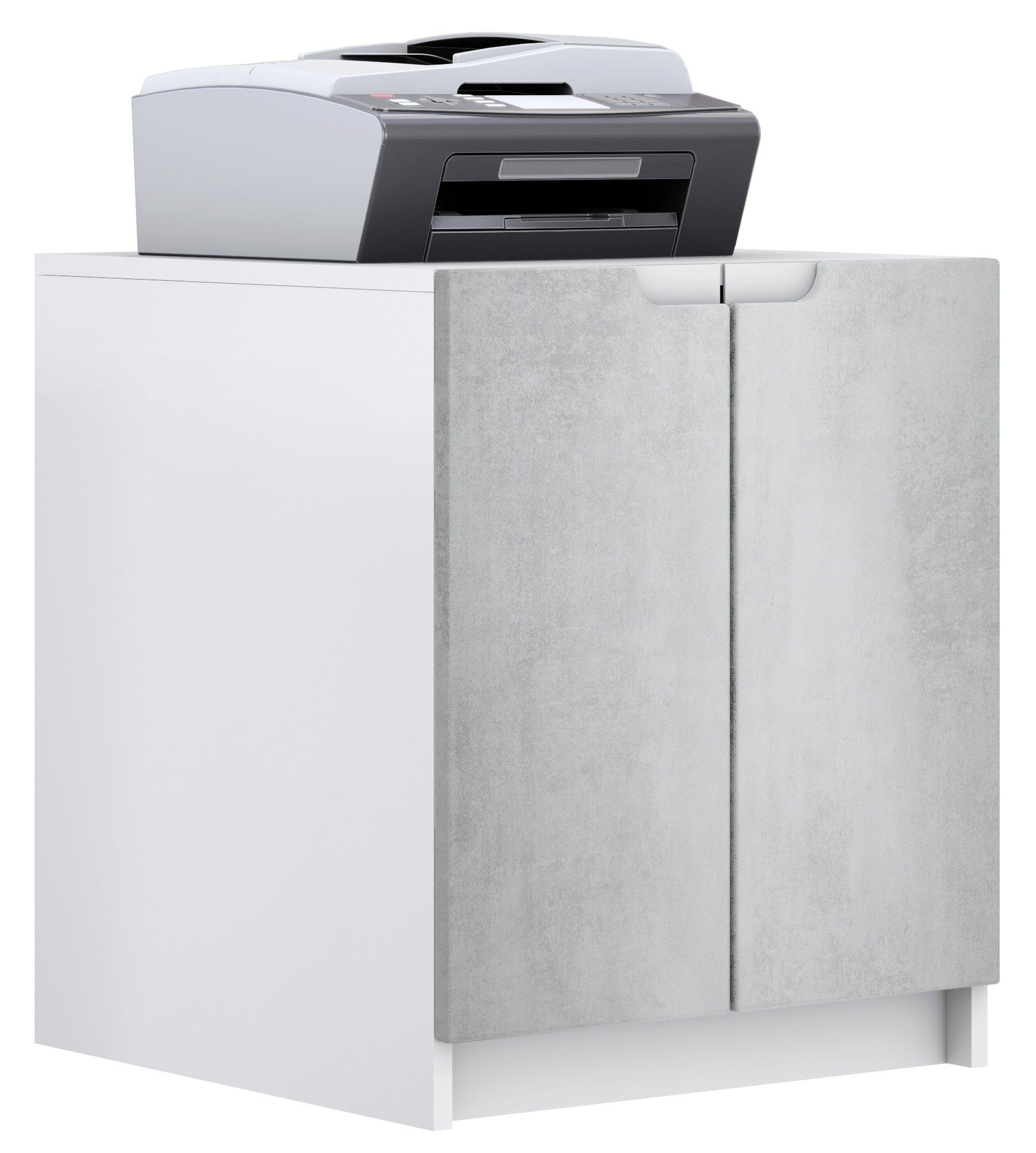 Vladon Kommode Logan (Aktenschrank, mit 2 Fächern und 2 Türen), Druckerschrank Weiß matt/Beton Oxid Optik (51 x 60,5 x 54 cm)