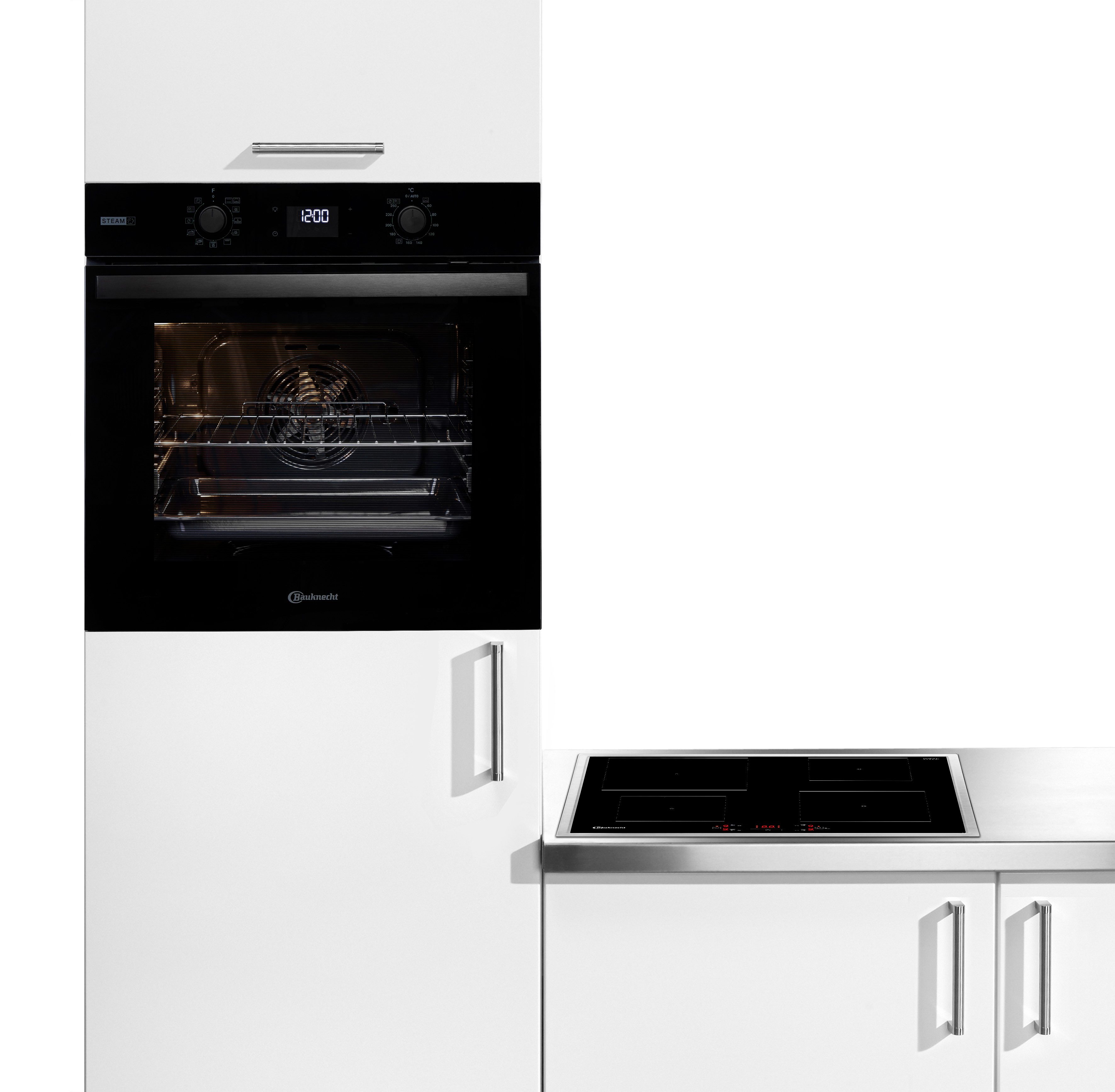 BAUKNECHT Backofen-Set BAKO 800 Pyro Steam, mit 1-fach-Teleskopauszug, FlexiClean - zwei mühelose Reinigungsfunktionen (Pyrolyse & Hydrolyse) je nach Bedarf, GentleSteam – für ein saftiges Inneres und ein knuspriges Äußeres