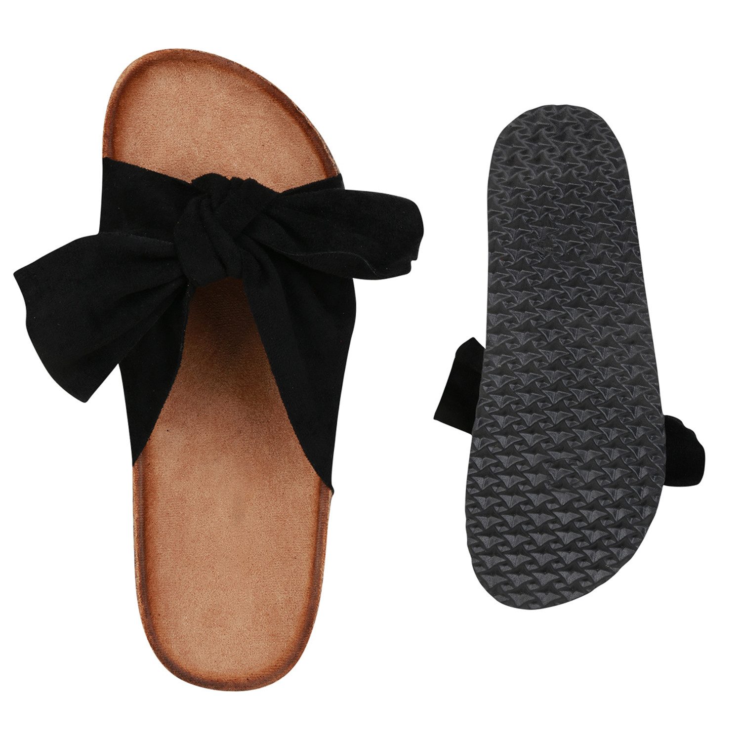 VAN HILL 833538 Pantolette Damen Sandalen Pantoletten Korkoptik Sommer Schlappen Hausschuhe