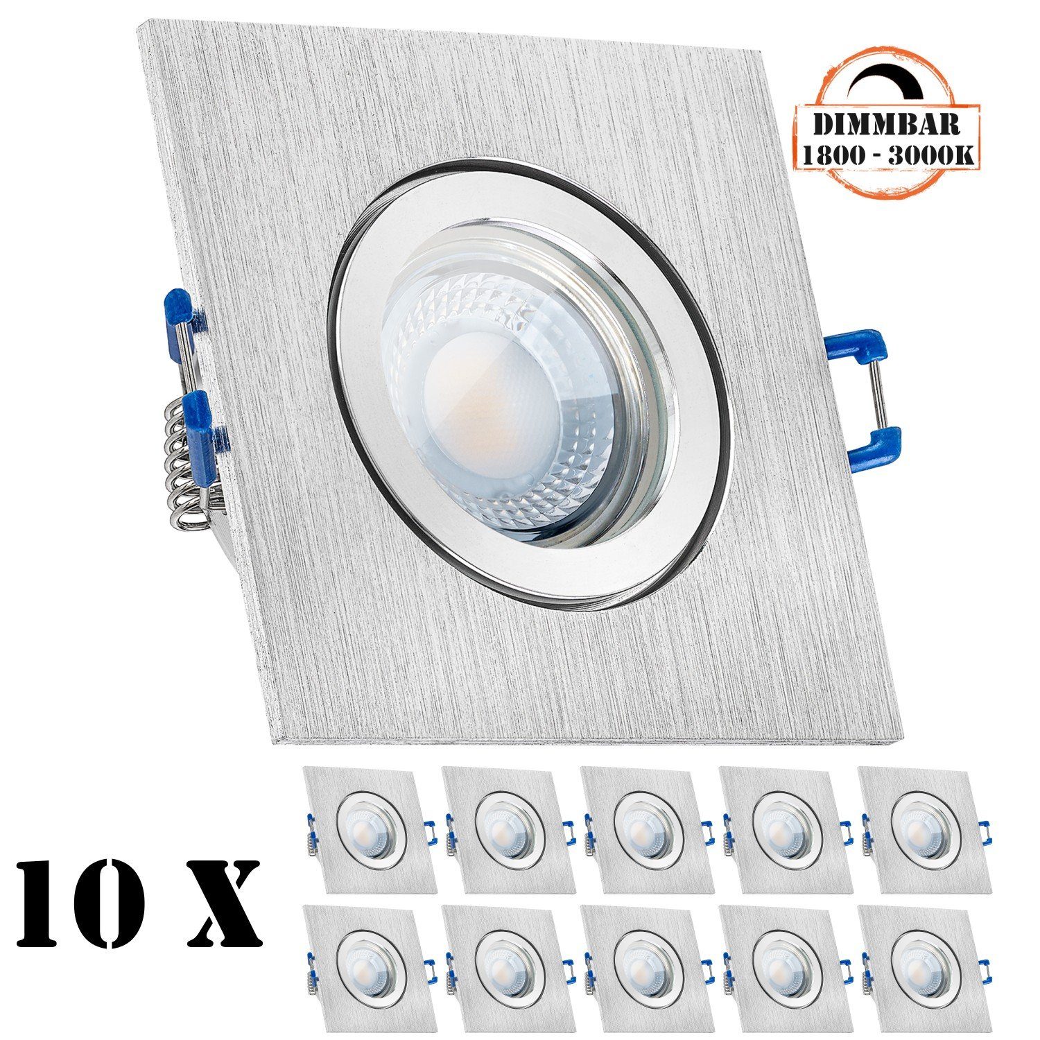 LEDANDO LED Einbaustrahler 10er IP44 LED Einbaustrahler Set extra flach in aluminium gebürstet mi