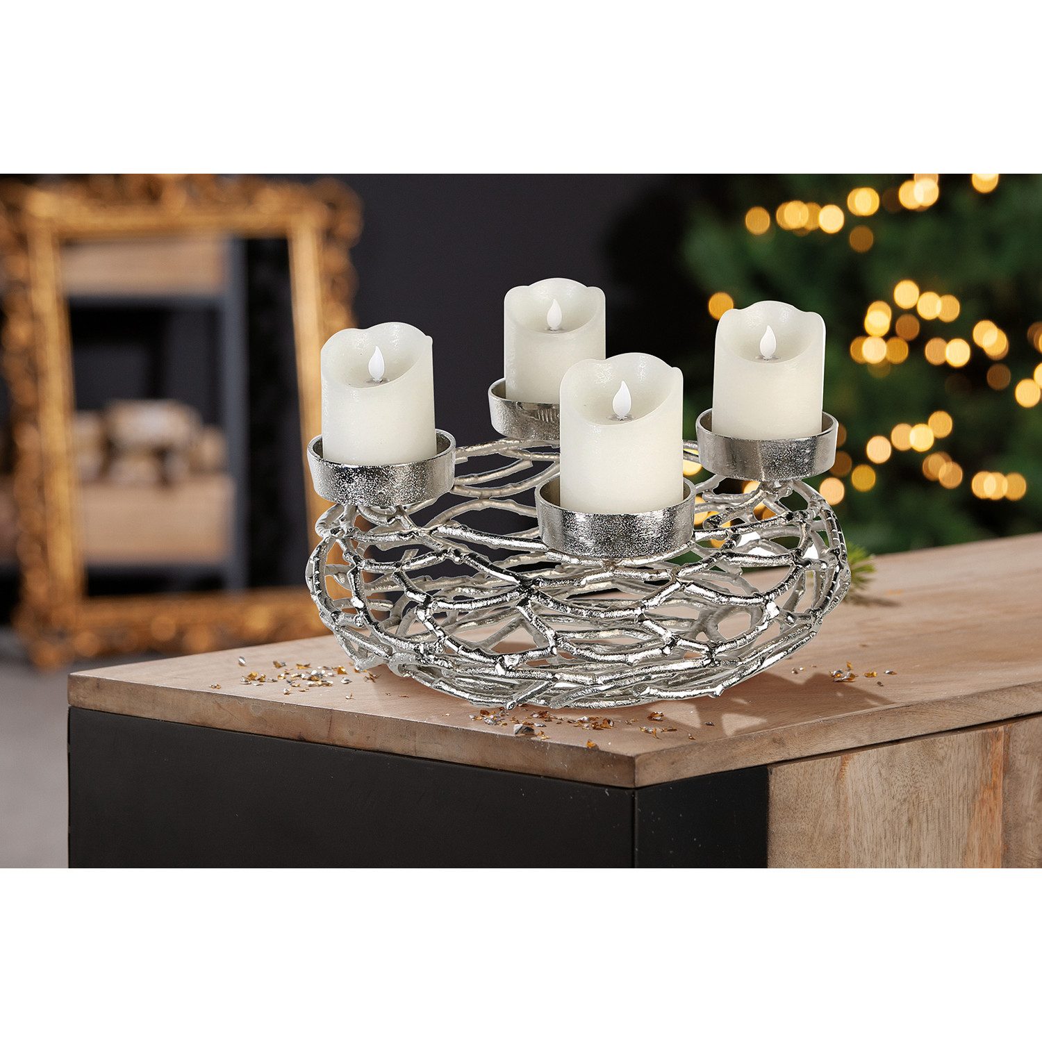 GILDE Adventskranz Twigs, Aluminium, silber, verschiedene Größen