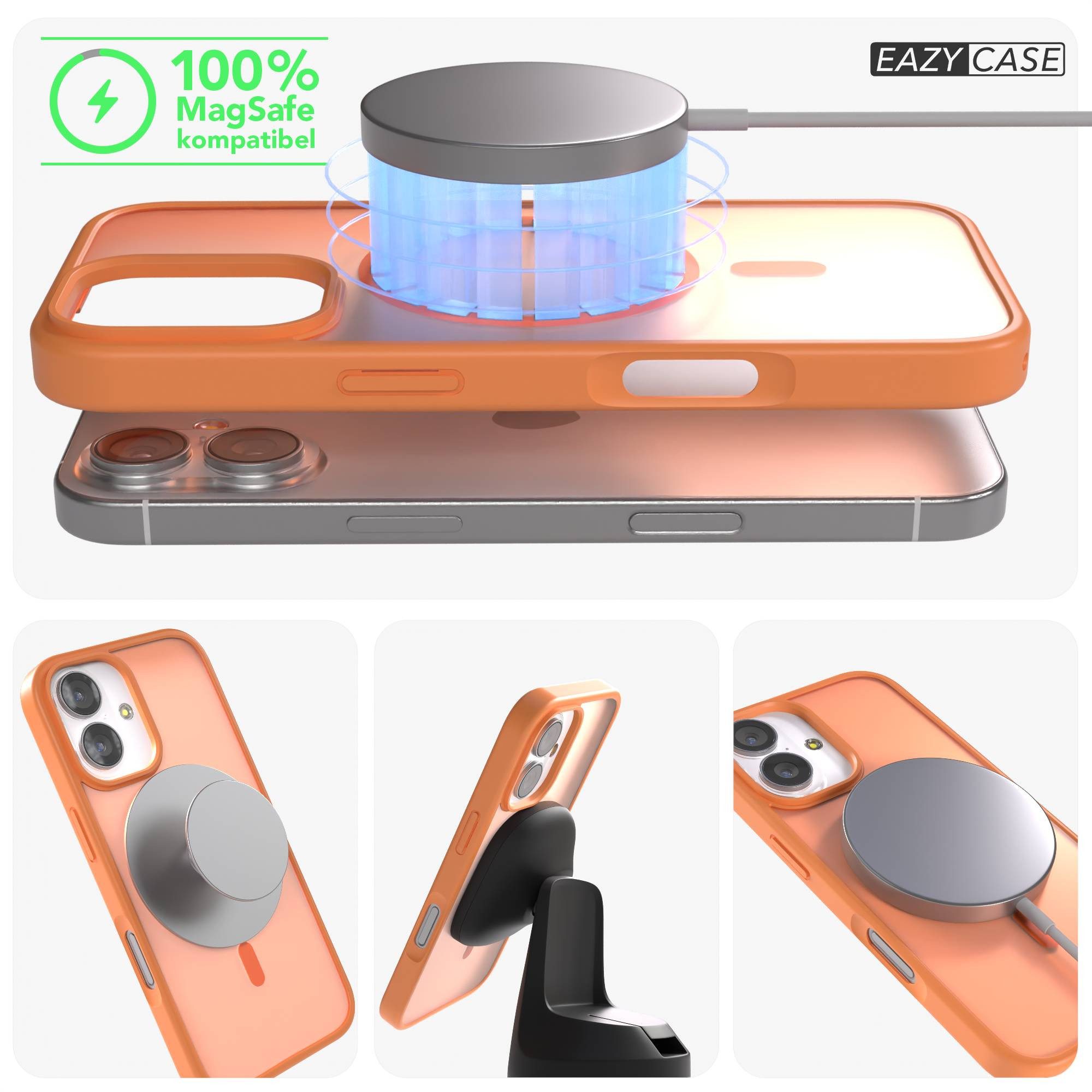 EAZY CASE Handyhülle Outdoor Case MagSafe für Apple iPhone 17 6,3 Zoll, Outdoor Case Handyhülle mit MagSafe Bumper leuchtend Orange
