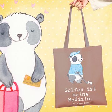 Mr. & Mrs. Panda Tragetasche Panda Golfen - Braun Pastell - Geschenk, Hobby, Golf spielen, Sportar (1-tlg), Design-Highlight