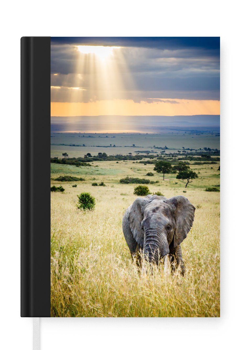 MuchoWow Notizbuch Elefant - Tiere - Landschaft - Sonne - Natur, Journal, Merkzettel, Tagebuch, Notizheft, A5, 98 Seiten, Haushaltsbuch