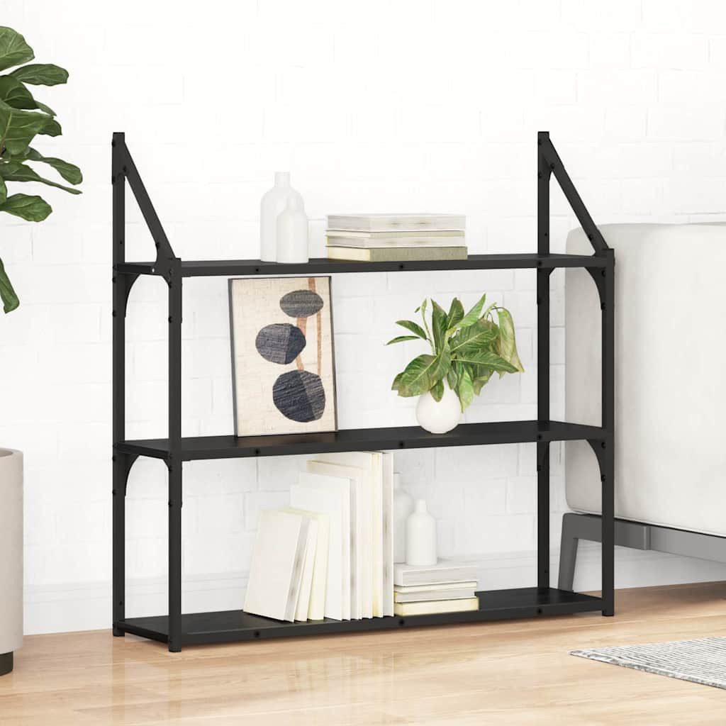 vidaXL Regal Wandregal Wandhalterung Schwarz Eichen-Optik 80 x 21 x 78,5 cm, 1-tlg. – Bild 2 von 5