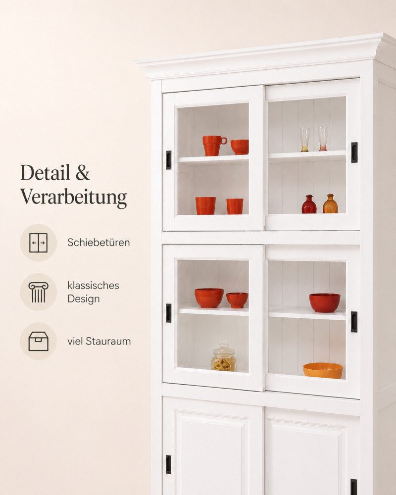 Wohnpalast Vitrine Vitrinen Schrank mit Glasschiebetüren Landhaus Küche 6 Türen