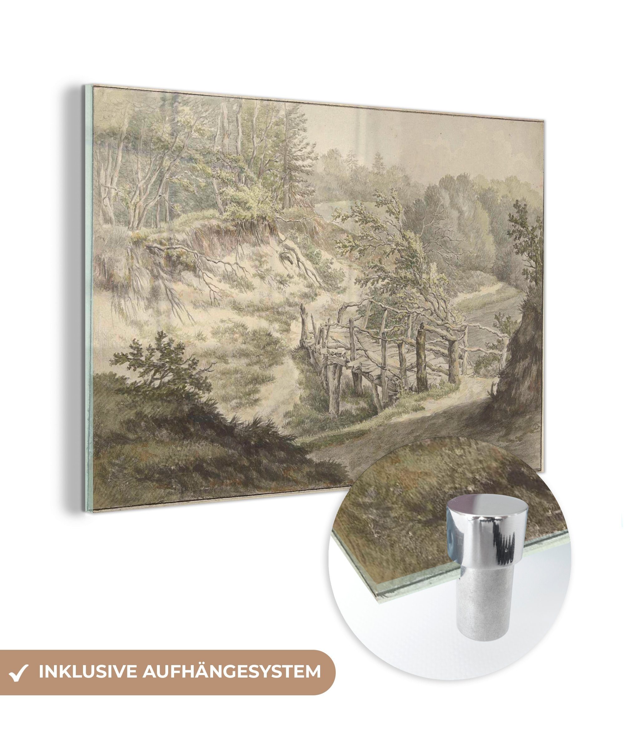 MuchoWow Acrylglasbild Dünenlandschaft mit Holzbrücke - Gemälde von Harmanus Uppink, (1 St), Acrylglasbilder Wohnzimmer & Schlafzimmer