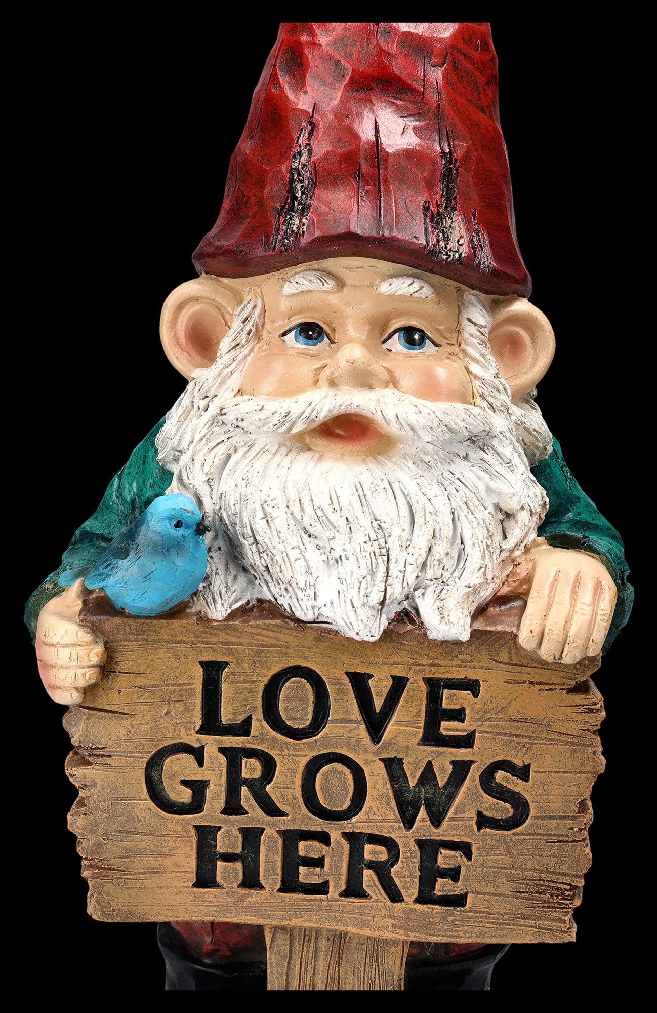 Figuren Shop GmbH Gartenzwerg Gartenzwerg Figur - Love Grows Here - Gartenfigur Zwerg Liebe Deko
