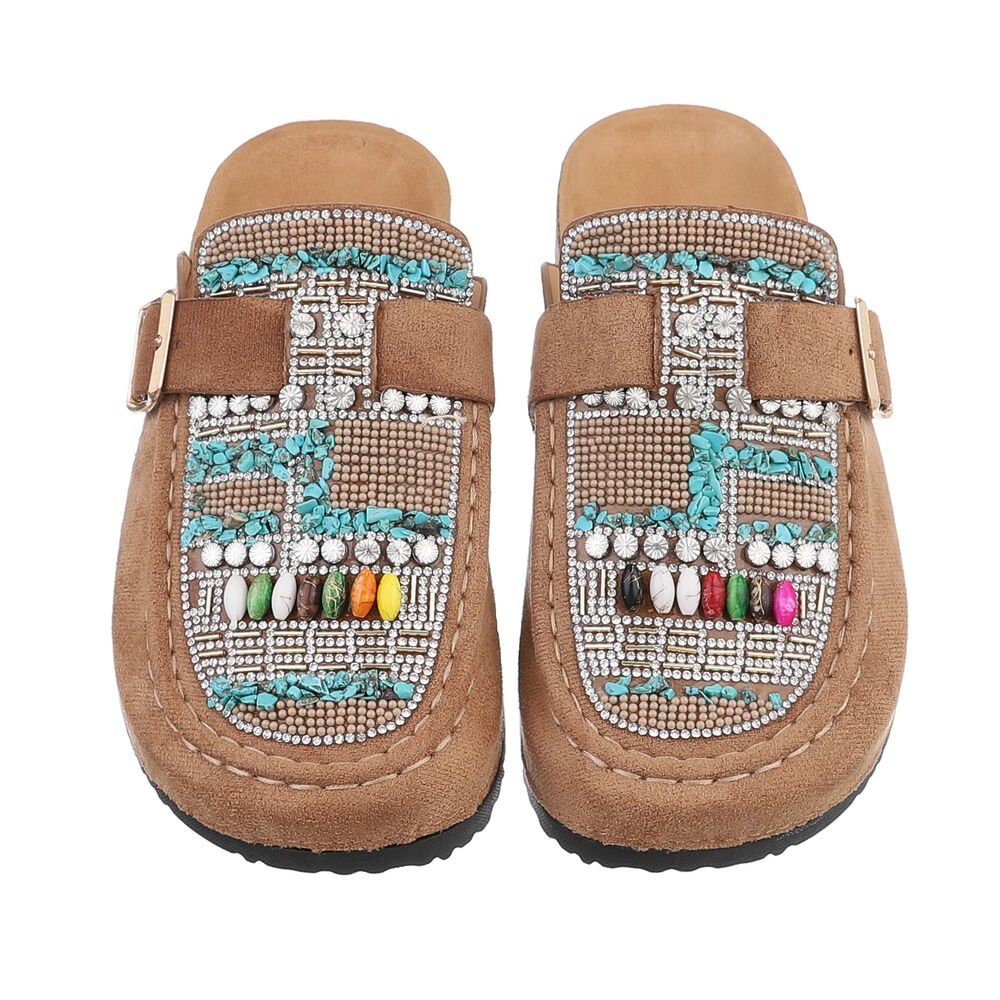 Ital-Design Damen Mules Freizeit Pantolette (85878261) Flach Pantoletten in Hellbraun – Bild 4 von 4