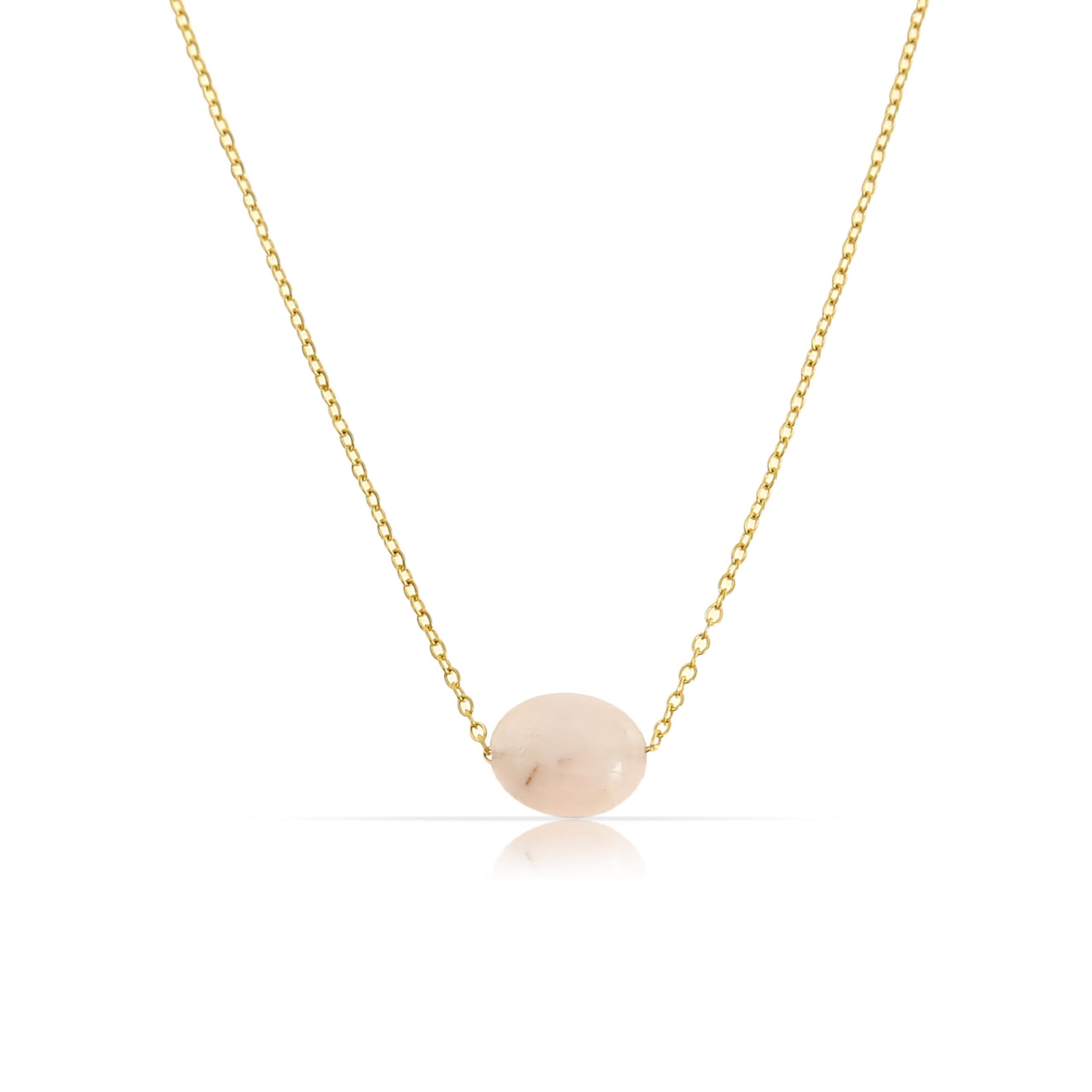 Made by Nami Kette mit Anhänger Damen Gold aus Edelstahl mit Ovalem Edelstein in Rosa/Weiß, 40 + 5 cm Länge Wasserfester Schmuck Geschenk für Sie